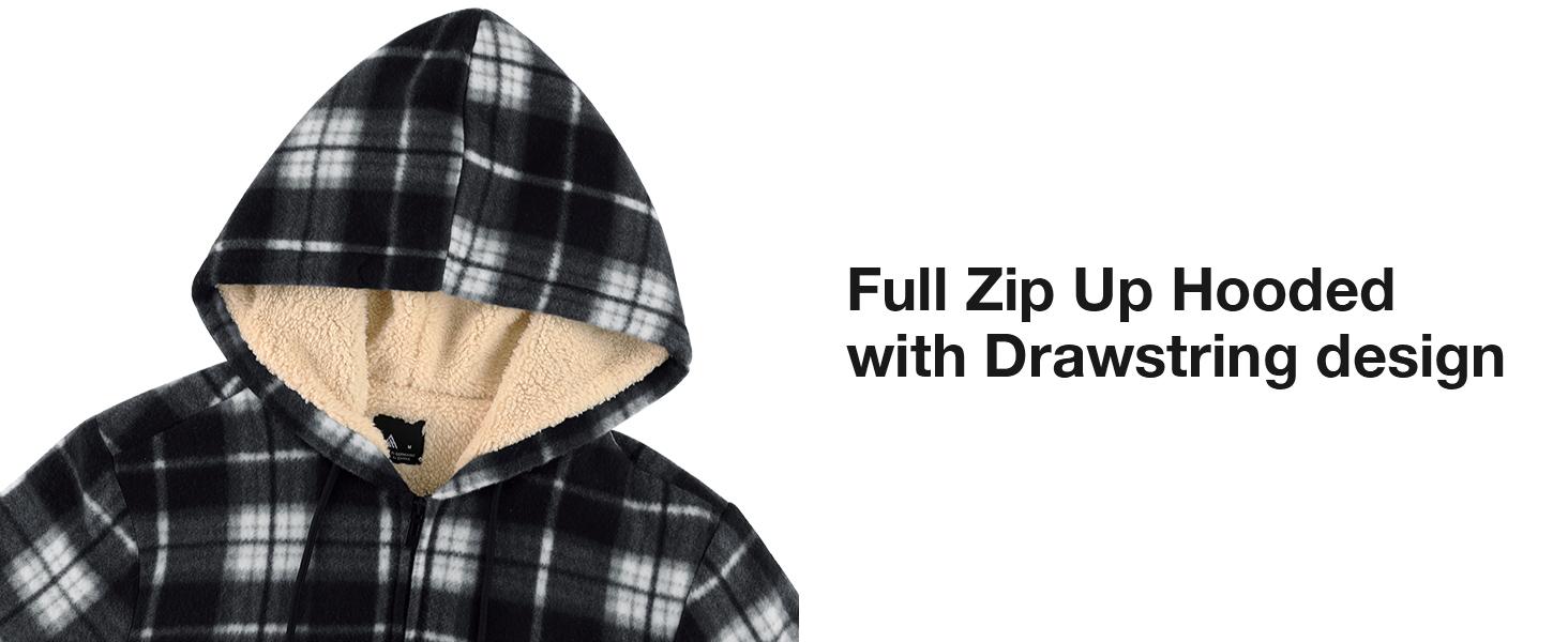 ZITY Men's Fitted Polyester Thick Plaid Fleece-Lined Hooded Jacket - Zip Up Coat, No Bulky Clothes, Full-Zip Coral Casual Menswear for Chilly Days