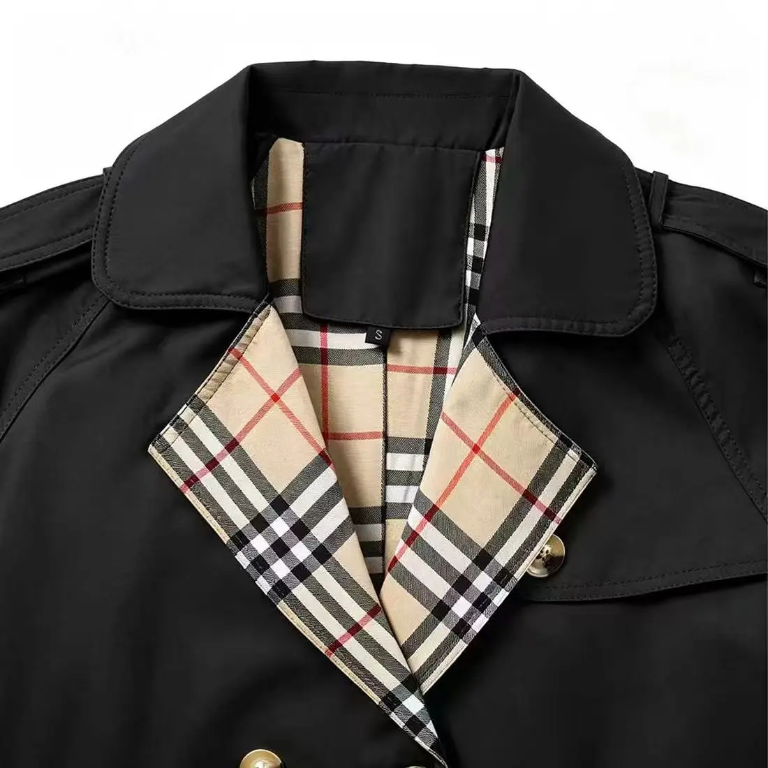 Women’s Trench Coat, Double-Breasted, Plaid Lining