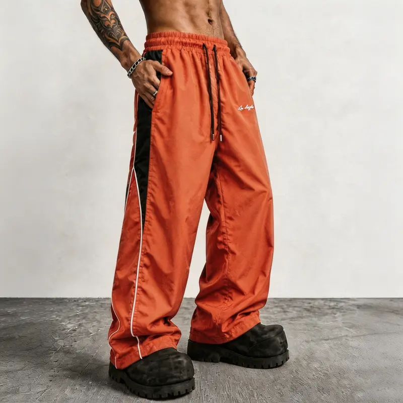 Men's Wide-Leg Casual Pants with Contrast Reflective Strips