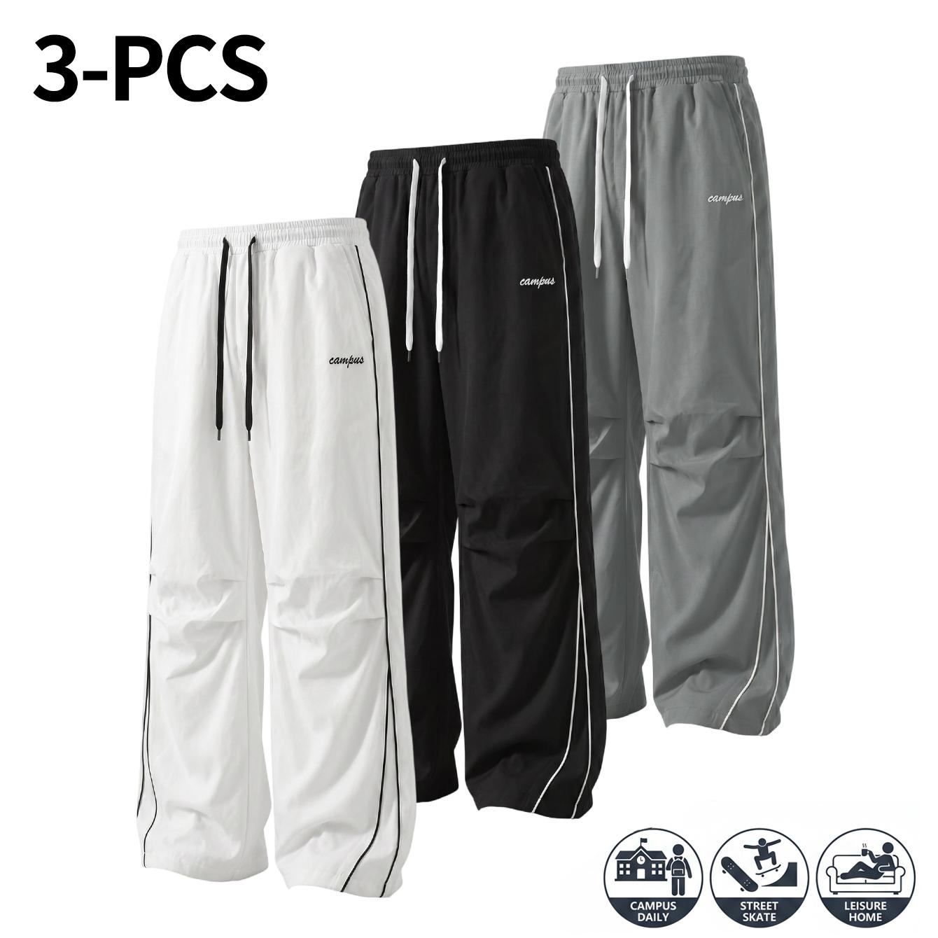 4-Pack American High Street Style Men&rsquo;s Athletic Joggers &ndash; Comfortable, skin-friendly fabric men&rsquo;s wide-leg pants featuring side seams and exposed stitching, plus knee pleats for a relaxed, effortless look; suitable for both men and women and ideal for an