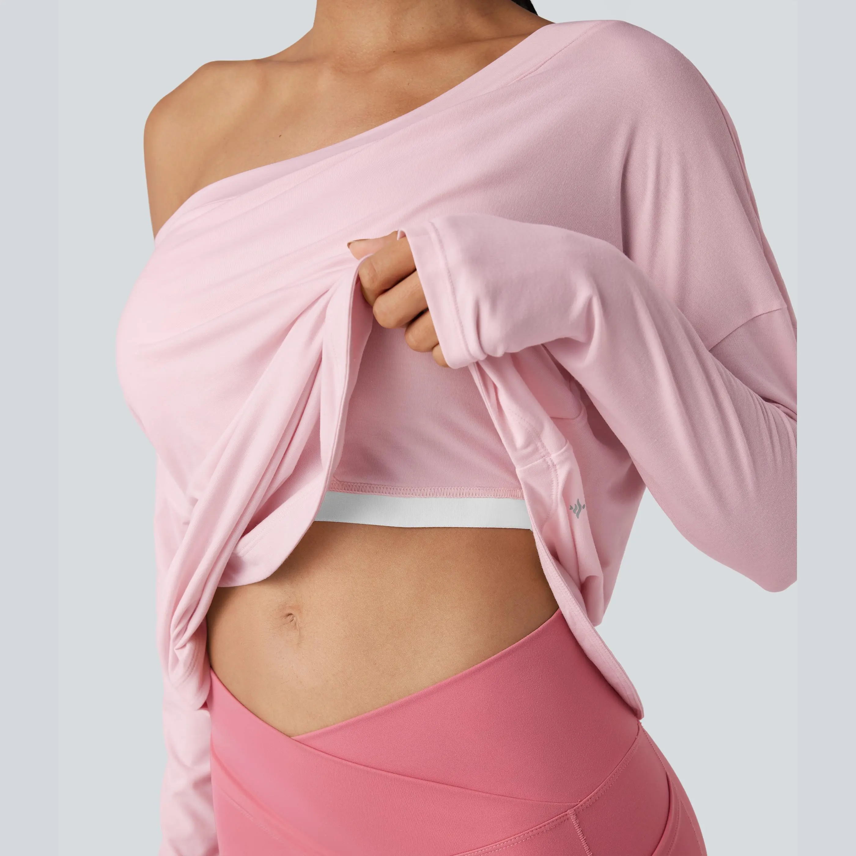 Women's One-Shoulder Long-Sleeve Yoga Sports Top — Built-in Bra
