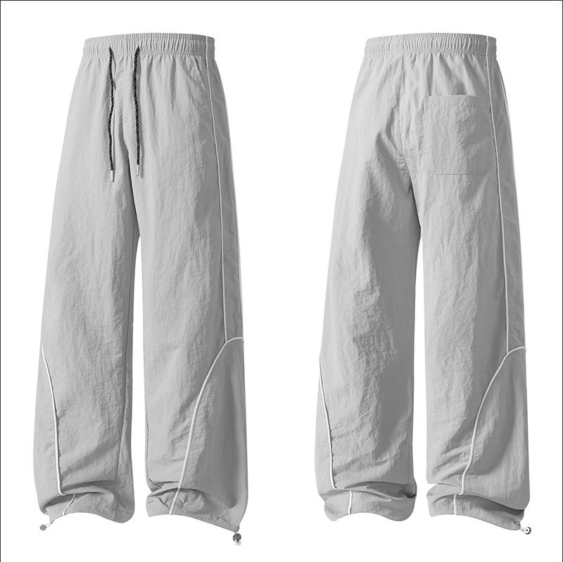 Men's Loose-Fit Wide-Leg Nylon Casual Pants - Printed Graphical Stripes, Drawstring Elastic Waist, Utility Pockets, Cool Breathable, All-Season Streetwear Clothing for Everyday Wear, Basketball, Wide-Leg Trousers
