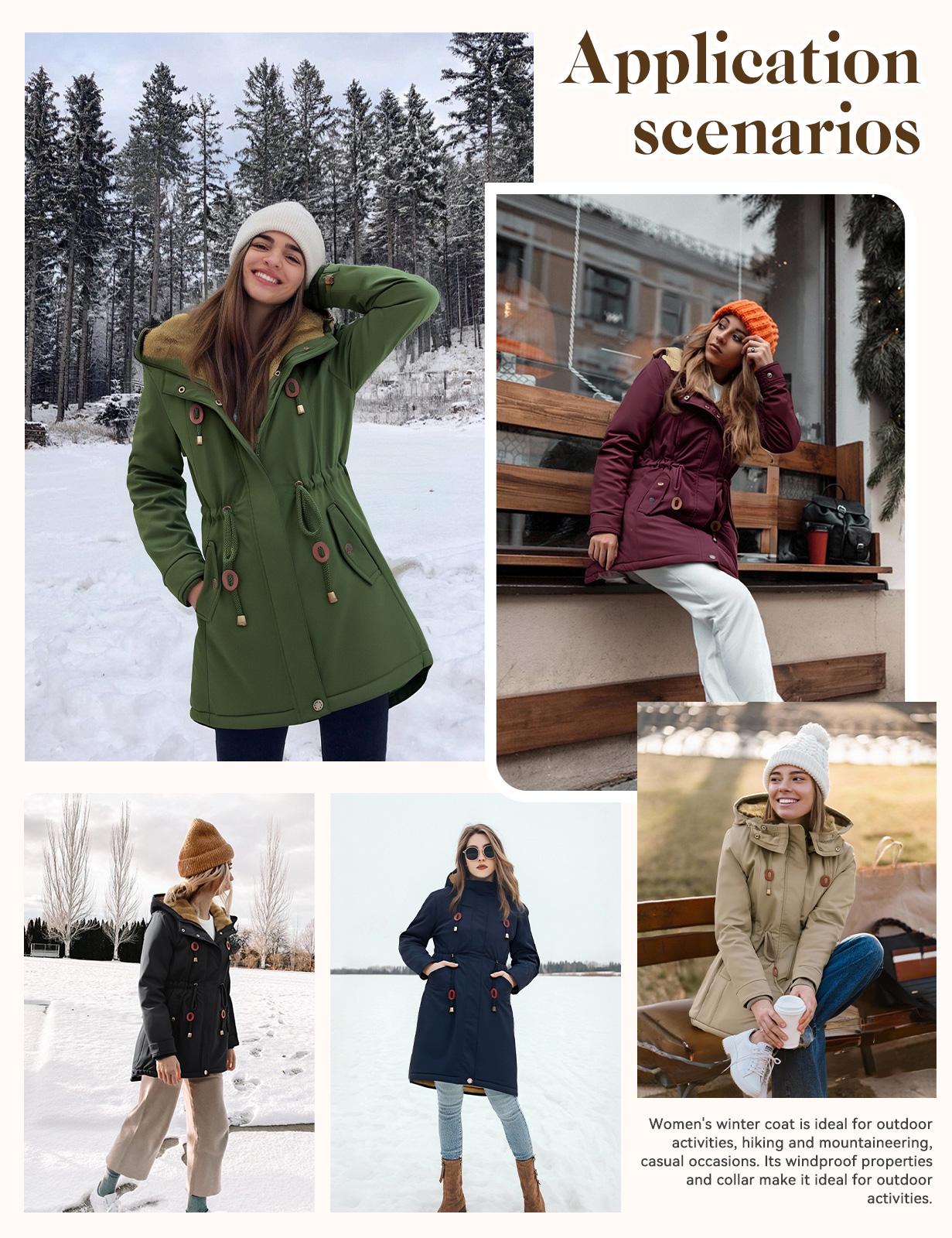 UMIPUBO Women's Fleece Lined Warm Parka Jacket - Water Repellent, Hooded, Long Sleeve, with Pockets, Warm & Cozy Women's Fleece Jackets for Daily Commute, Casual Tops Womenswear Outerwear Autumn Outerwear Casual Outdoor Outerwears