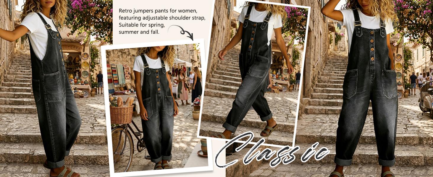 Chouyatou Vintage Loose Wide Leg Jean Bib Overalls Women’s Y2K Button Front Denim Overall Pants One-Piece Romper Jumpsuit Chouyatou Vintage Loose Wide Leg Jean Bib Overalls Women’s Y2K Button Front Denim Overall Pants One-Piece Romper Jumpsuit