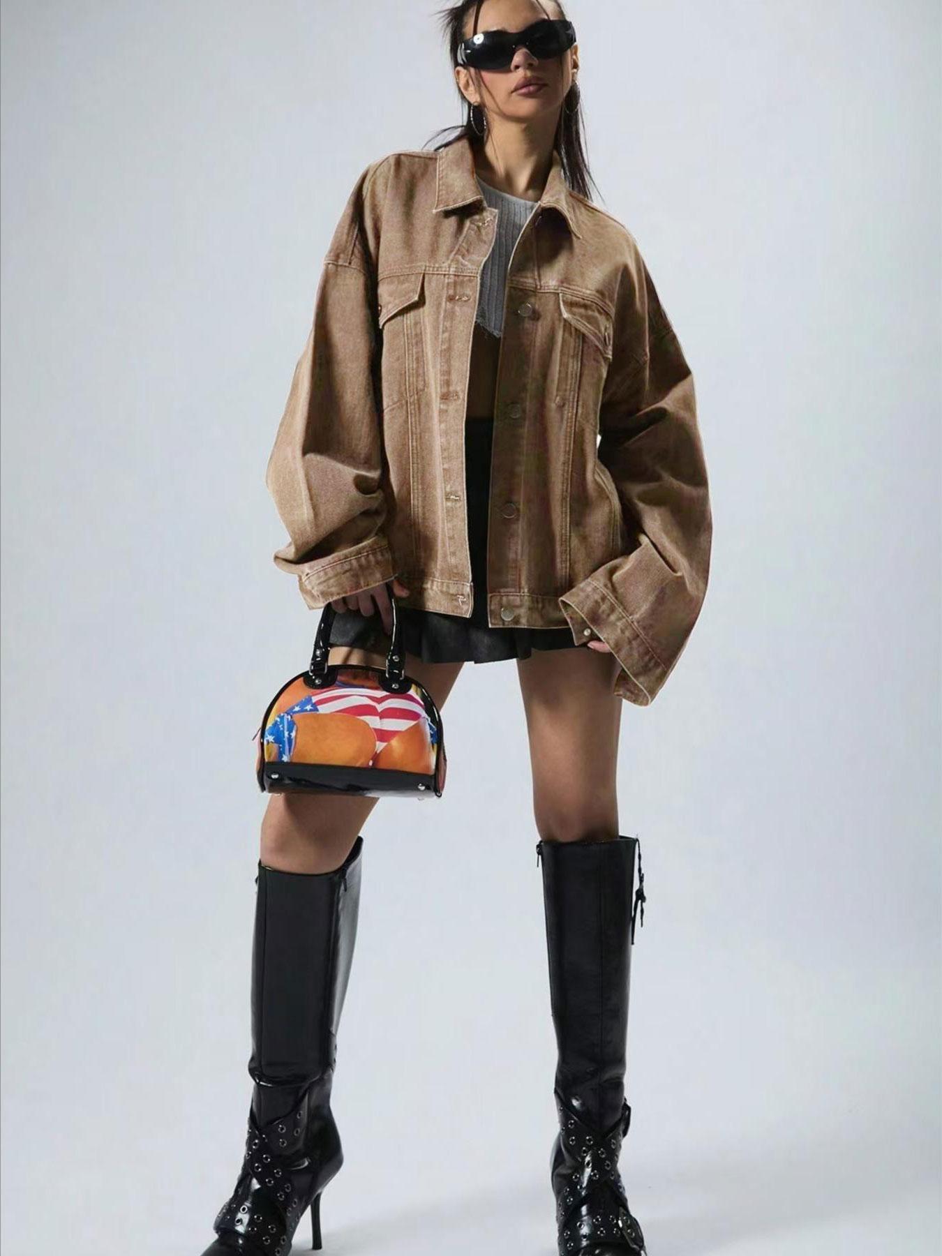 Women's Plain Button-Front Drop-Shoulder Fitted Denim Jacket Coats, Casual Long-Sleeve Collared Pocket Outerwear for Daily Wear, Aesthetic Womenswear Women's Plain Button-Front Drop-Shoulder Fitted Denim Jacket Coats, Casual Long-Sleeve Collared Pocket Outerwear for Daily Wear, Aesthetic Womenswear