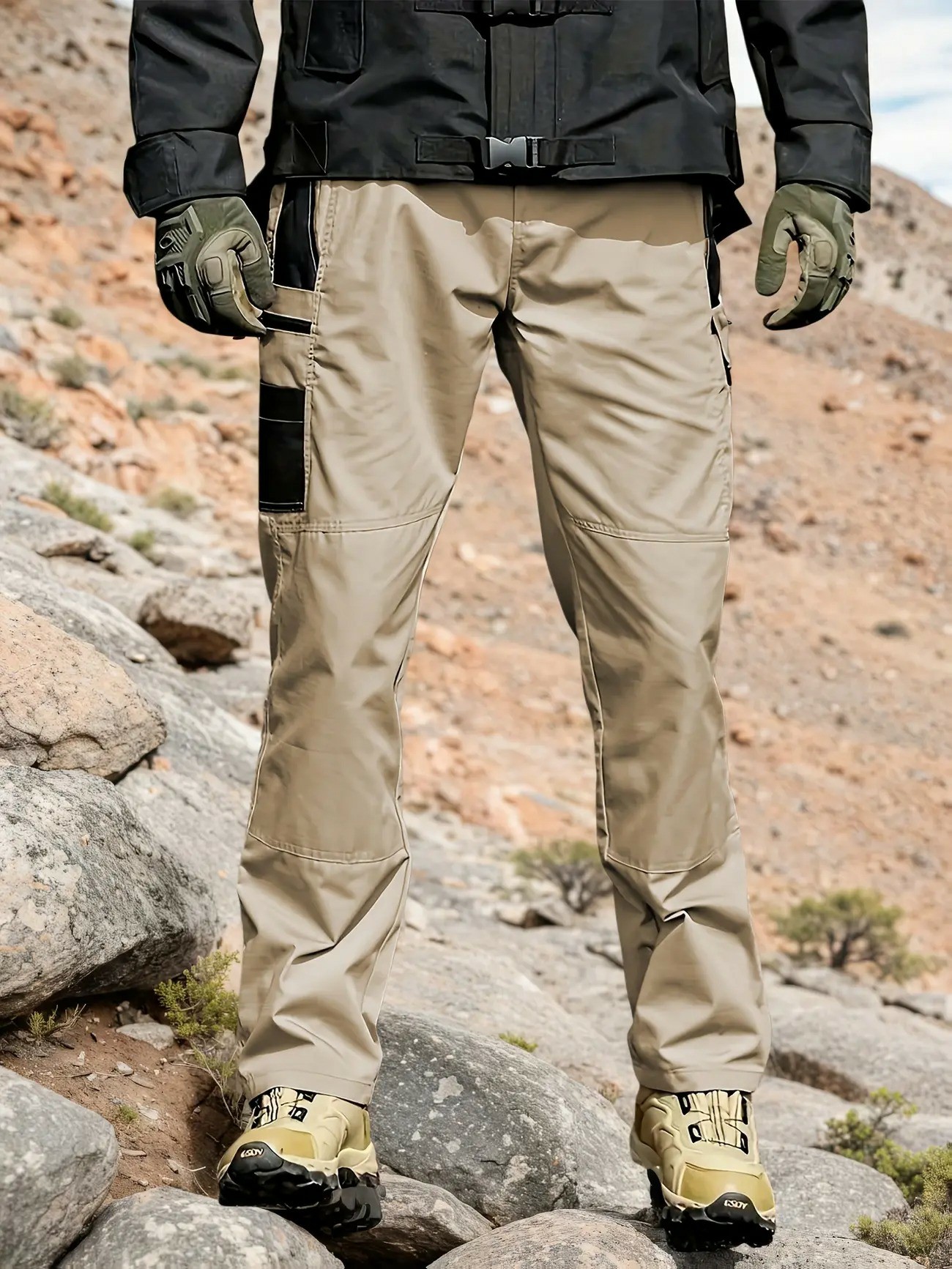 Men's Tactical Work Pants with Multi-Pocket Zipper Design
