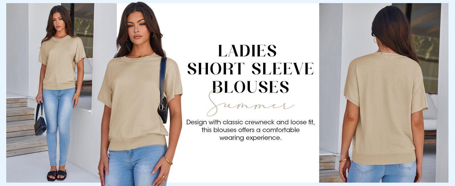 Imily Bela Womens Short Sleeve Sweater Casual Basic Crew Neck Loose Knit Pullover Tops Summer Lightweight Blouses Imily Bela Womens Short Sleeve Sweater Casual Basic Crew Neck Loose Knit Pullover Tops Summer Lightweight Blouses