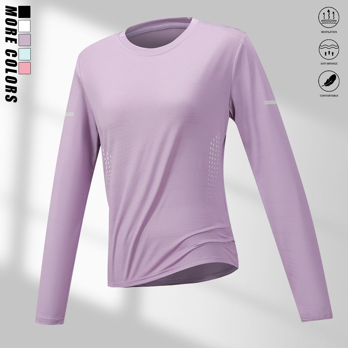 Women's Athletic Crew Neck Plain Long Sleeve Polyester Blouses (Pack of 4) - Solid Color, Reflective Stripes, Quick-Drying, Breathable, Lightweight, Comfortable, Normal Type, Polyester Clothes - Suitable for Running, Fitness, All Seasons Casual Wear, Wome Women's Athletic Crew Neck Plain Long Sleeve Polyester Blouses (Pack of 4) - Solid Color, Reflective Stripes, Quick-Drying, Breathable, Lightweight, Comfortable, Normal Type, Polyester Clothes - Suitable for Running, Fitness, All Seasons Casual Wear, Wome