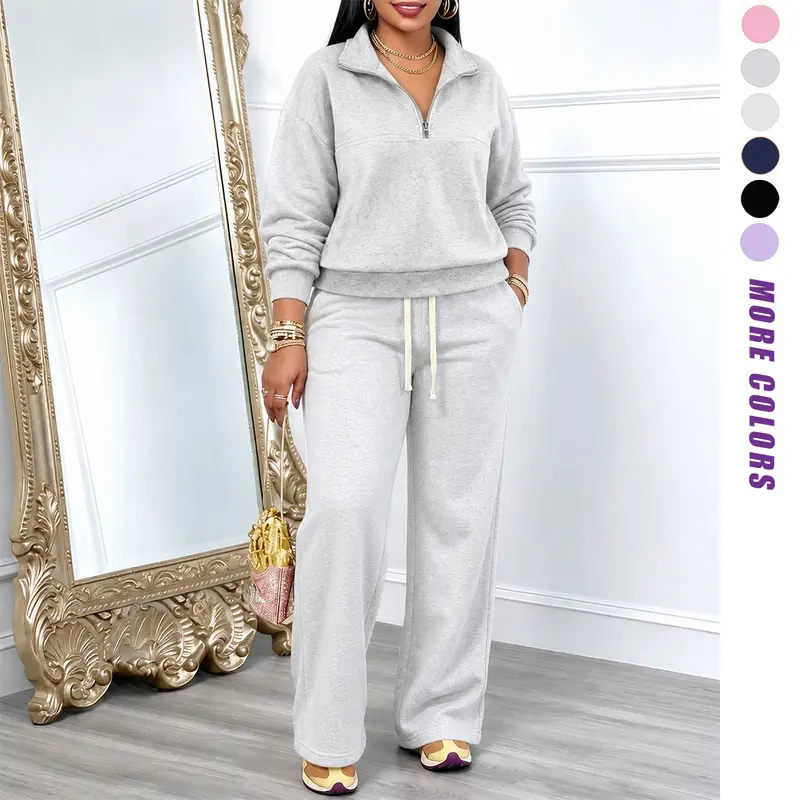 JOGWAVE women’s autumn/winter solid-color sweatshirt and sweatpants set, half-zip front sweatshirt and fleece-lined sweatpants, suitable for sports, casual wear, outings, fashionable and trendy, Christmas gift JOGWAVE women’s autumn/winter solid-color sweatshirt and sweatpants set, half-zip front sweatshirt and fleece-lined sweatpants, suitable for sports, casual wear, outings, fashionable and trendy, Christmas gift
