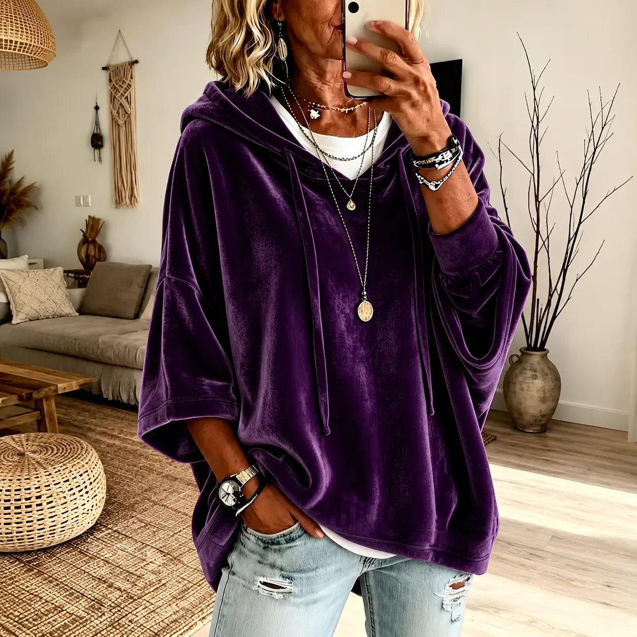 Women's Minimalist Velvet Hoodie
