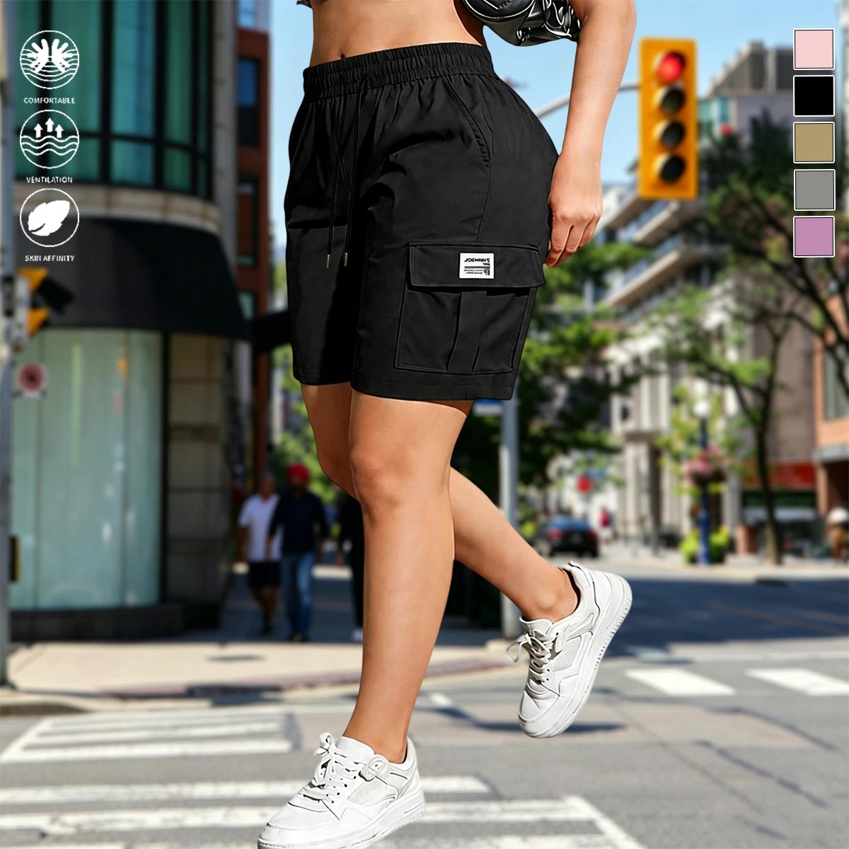 Pack of 4 women’s outdoor cargo shorts—breathable, quick-drying, multi-pocket design, solid color, drawstring elastic waistband; suitable for outdoor sports and casual wear; summer shorts, women’s shorts.,back to school shopping Pack of 4 women’s outdoor cargo shorts—breathable, quick-drying, multi-pocket design, solid color, drawstring elastic waistband; suitable for outdoor sports and casual wear; summer shorts, women’s shorts.,back to school shopping