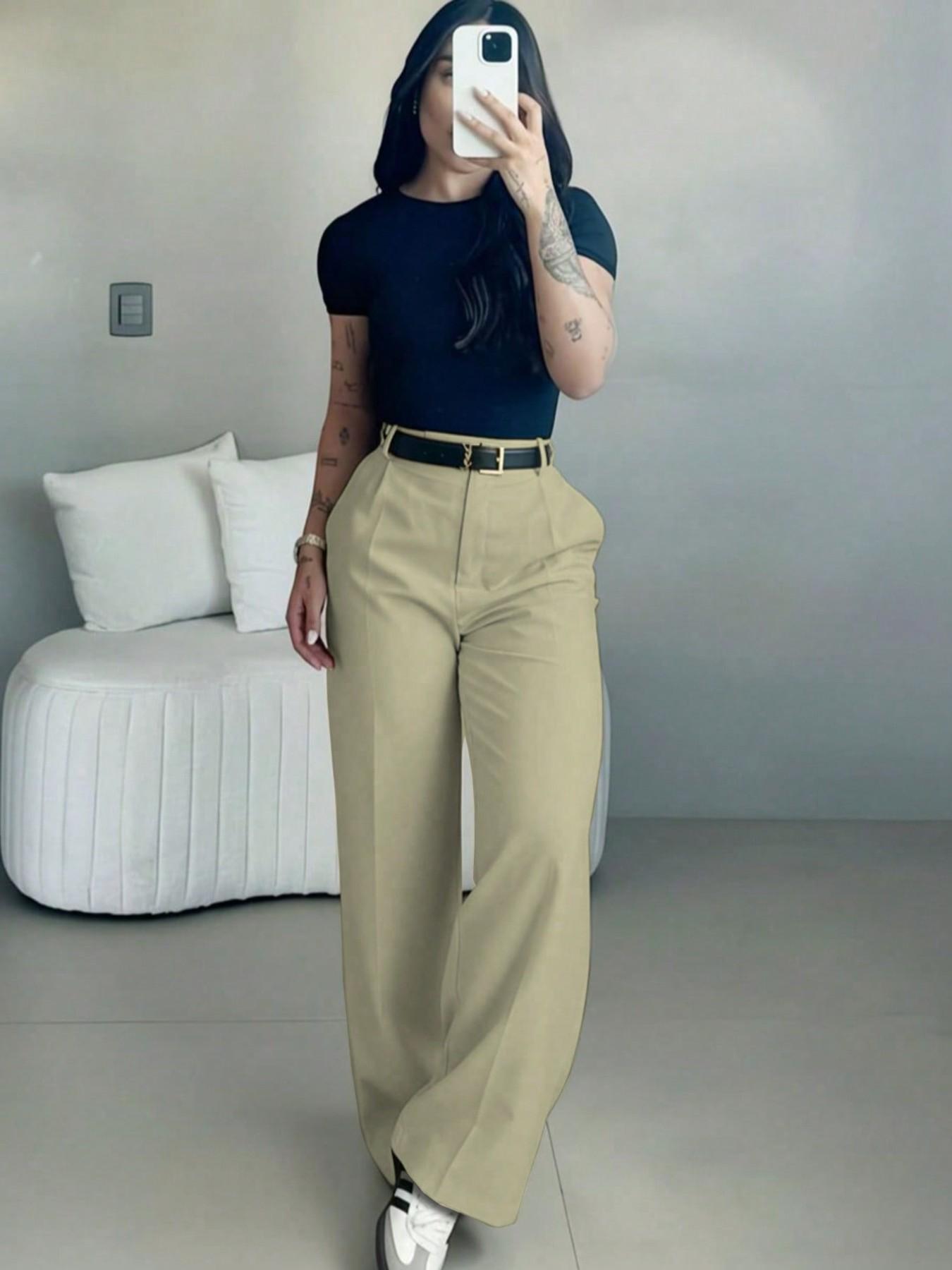 Women's High-Waisted Suit Pants, Loose Straight Leg, Flowy Drape Long Trousers, Versatile Daily Wear, Casual, Office Style, Slimming Effect, Fit