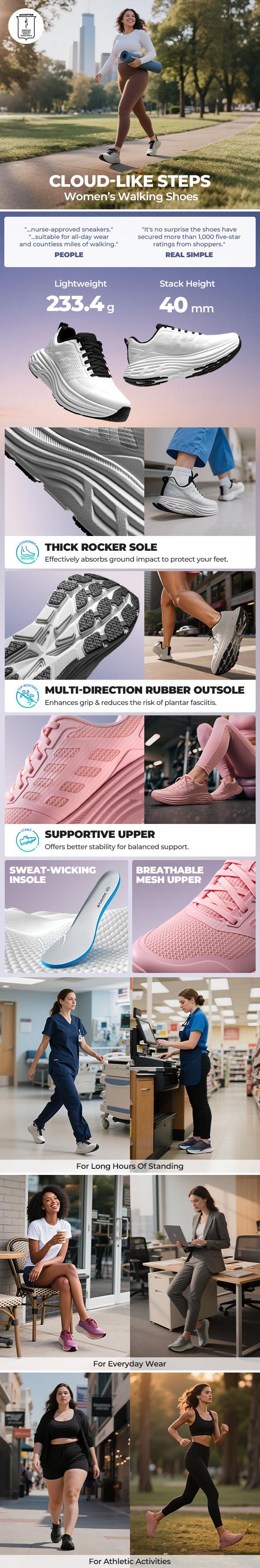 NORTIV 8 [ActiveFloat] Women's Walking Shoes Cushion Running Shoes Comfortable Breathable Workout Gym Sports Athletic Sneakers Sporty Running Shoes