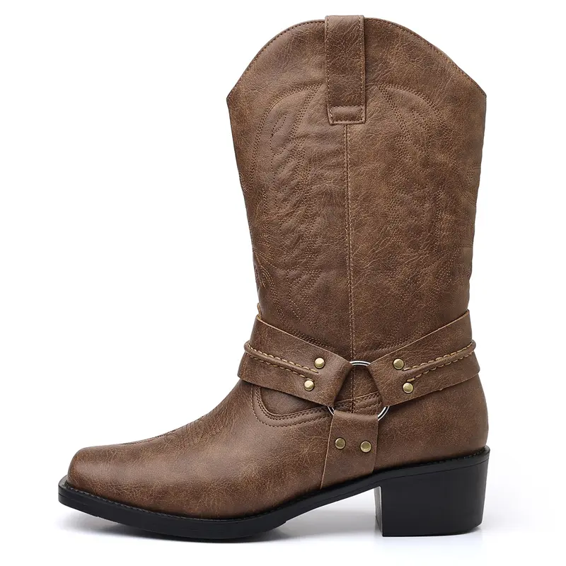 Men's Western Cowboy Boots – Embossed Shaft and Low-Heel Design