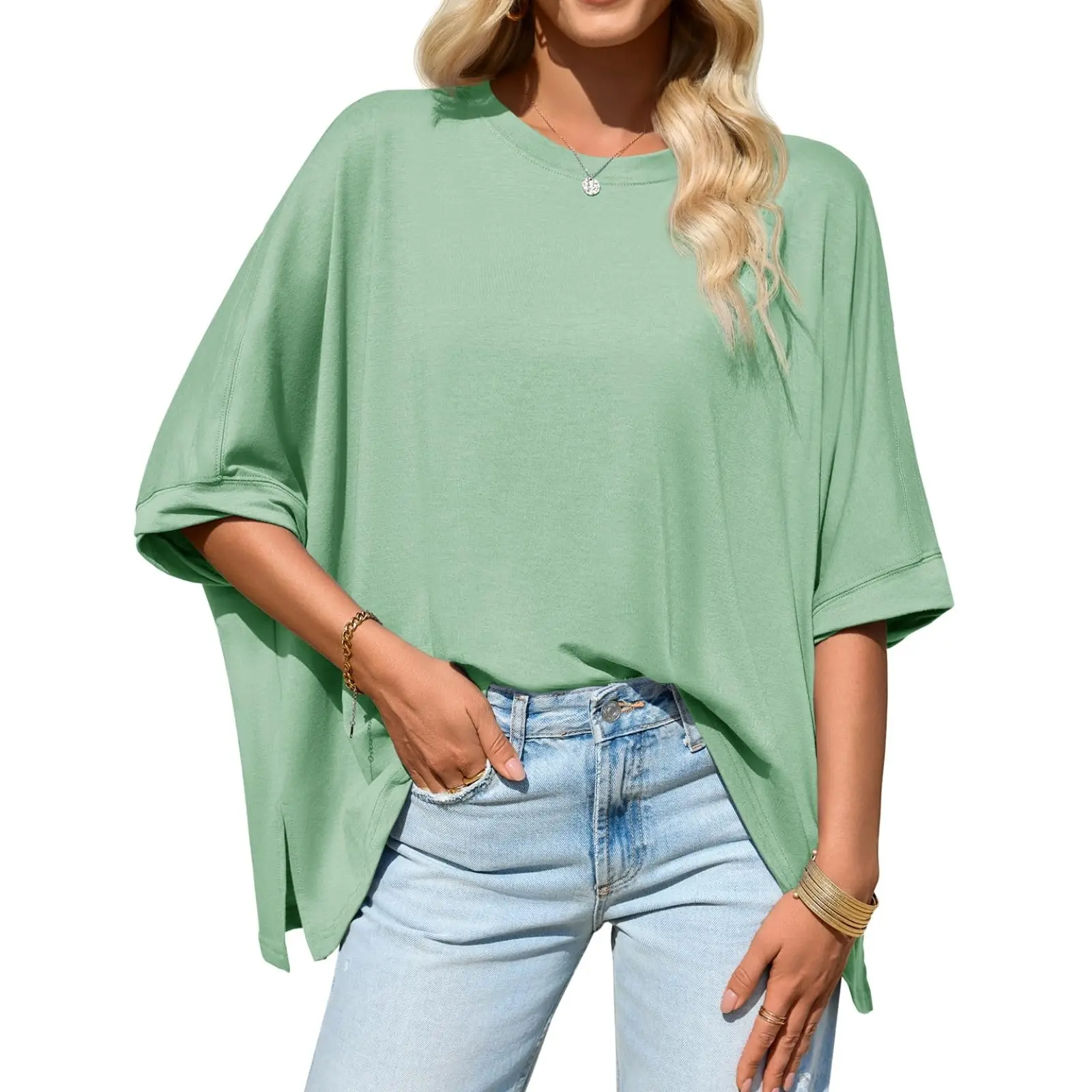 Women's Loose-Fit T-Shirt with Batwing Sleeves