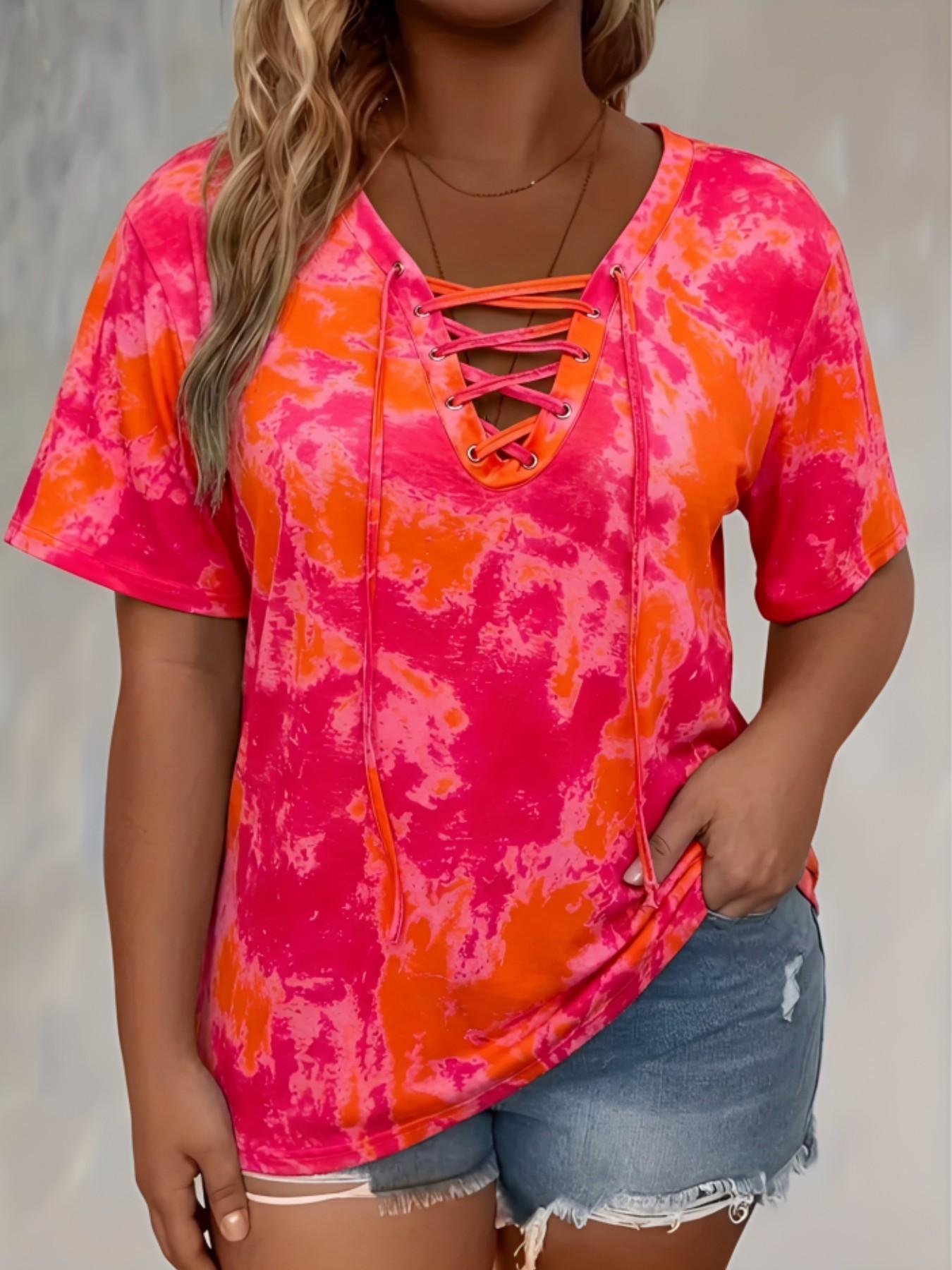 Women's Plus Size Tie Front V-Neck T-Shirt, Casual Stylish Tee, Casual Pattern Fitted Top, Comfortable Stretch Fabric Womenswear, Perfect for Daily Wear & Gifts, Everyday, Casual Streetwear Top, Casual Streetwear Look Women's Plus Size Tie Front V-Neck T-Shirt, Casual Stylish Tee, Casual Pattern Fitted Top, Comfortable Stretch Fabric Womenswear, Perfect for Daily Wear & Gifts, Everyday, Casual Streetwear Top, Casual Streetwear Look