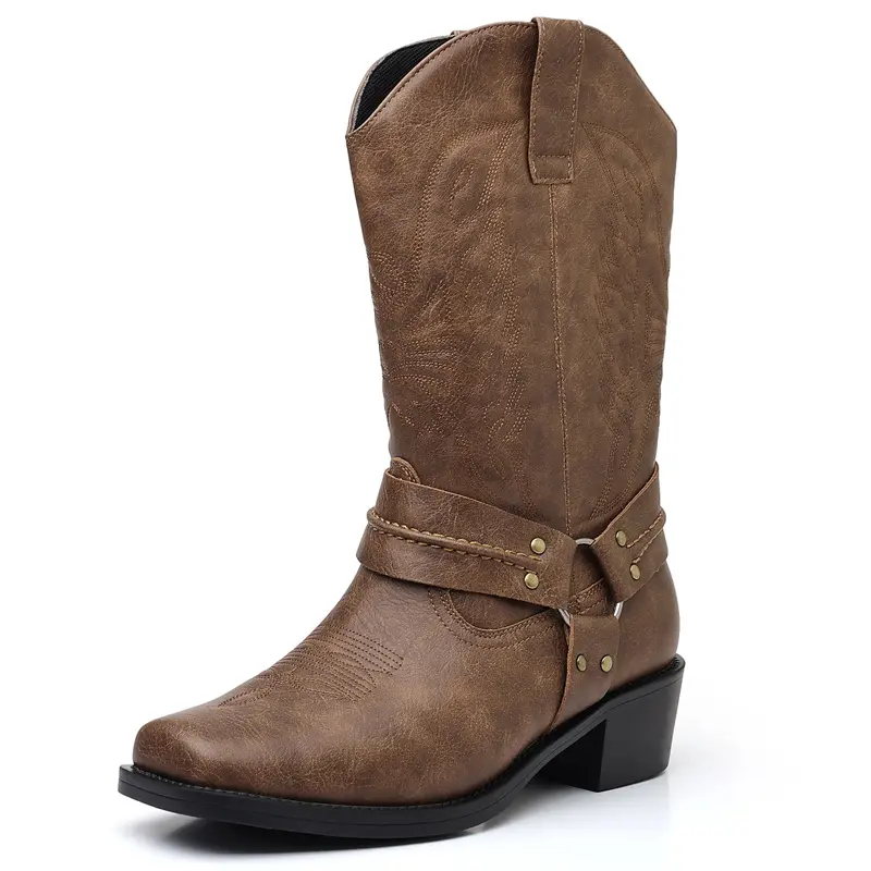 Men's Western Cowboy Boots – Embossed Shaft and Low-Heel Design