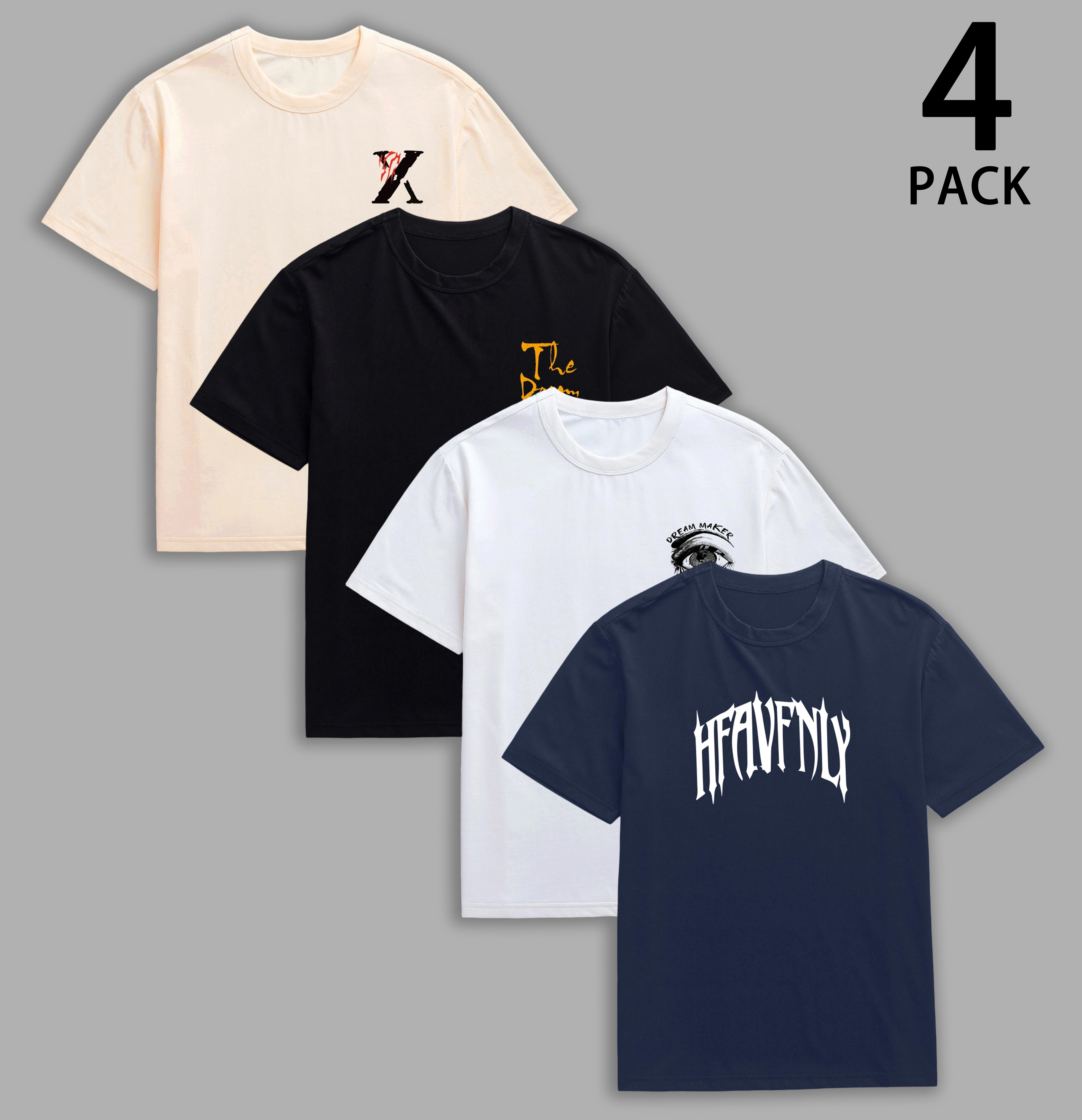 Men's 4-Pack Graphic T-Shirts, Oversized Casual Streetwear Tops with Short Sleeves and a Round Neck, T Shirt,back to school,back to school shopping, Clothing, Oversized Graphic Tee