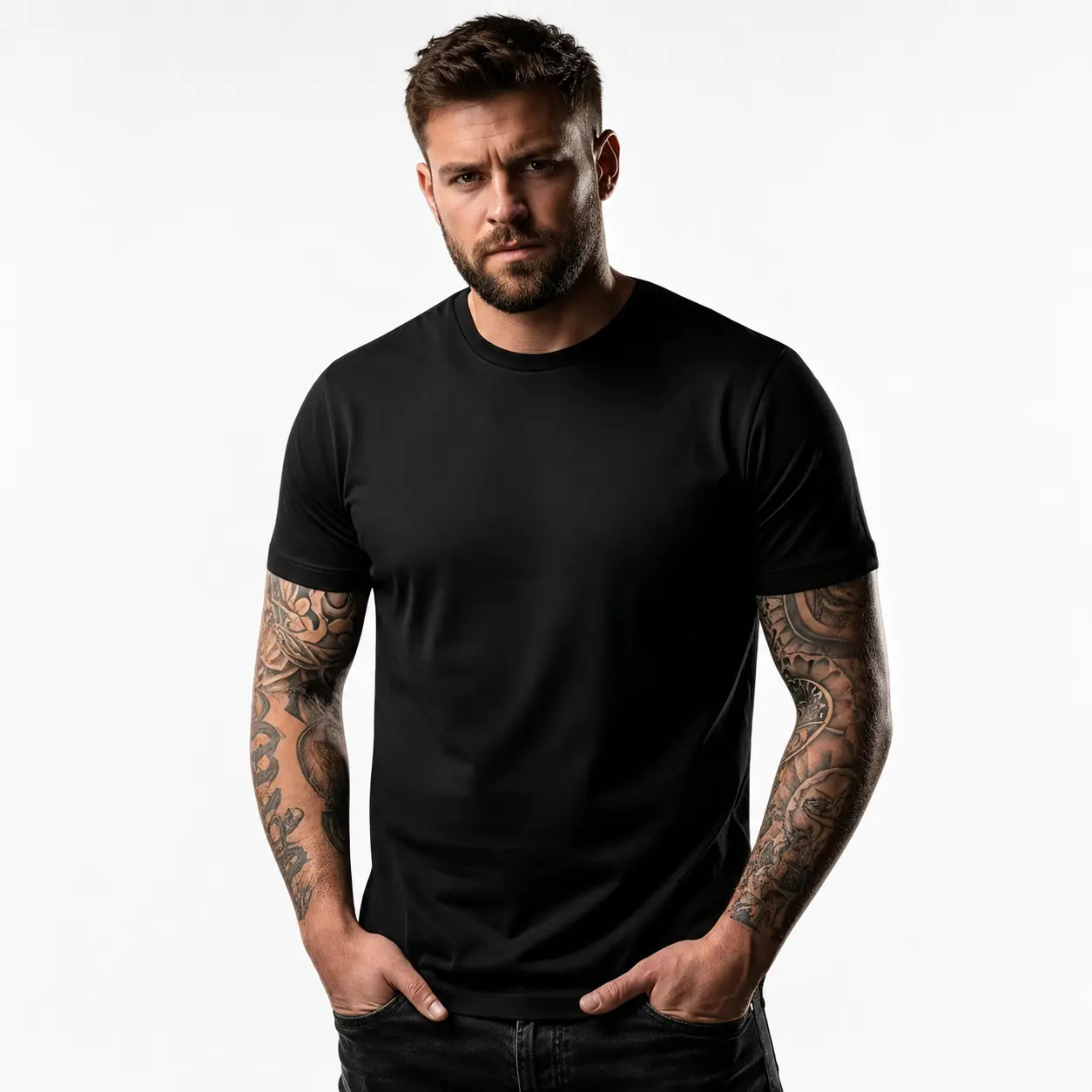 Men's Cotton-Blend Vintage-Style Crew Neck T-Shirt