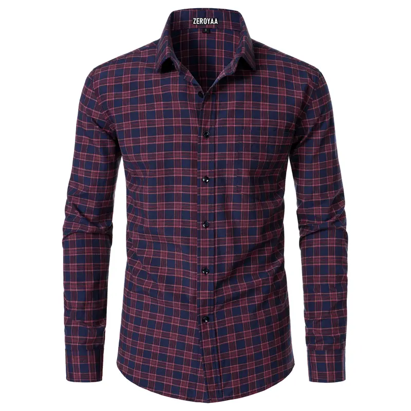 Men's Long-Sleeve Plaid Dress Shirt – Slim-Fit Button-Down