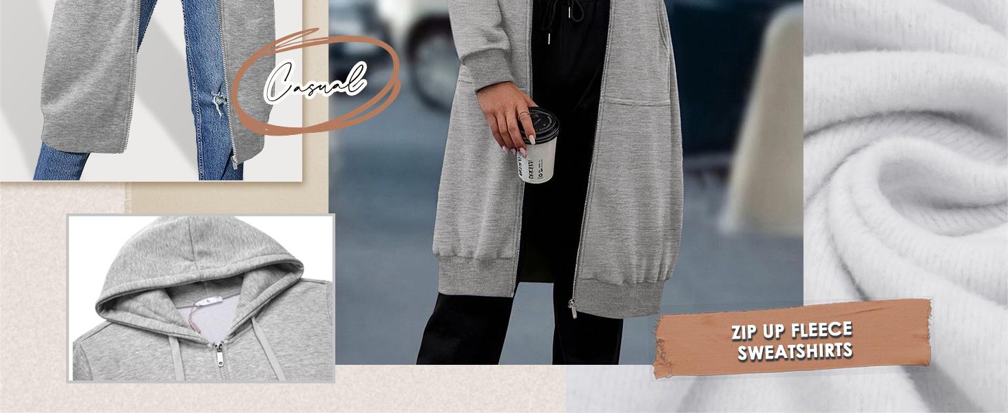 ZEAGOO Women Casual Zip up Fleece Hoodies Tunic Sweatshirt Long Hoodie Jacket Cotton Long Sleeve fitted striped knitwear summerwins,back to school,back to school shopping ZEAGOO Women Casual Zip up Fleece Hoodies Tunic Sweatshirt Long Hoodie Jacket Cotton Long Sleeve fitted striped knitwear summerwins,back to school,back to school shopping