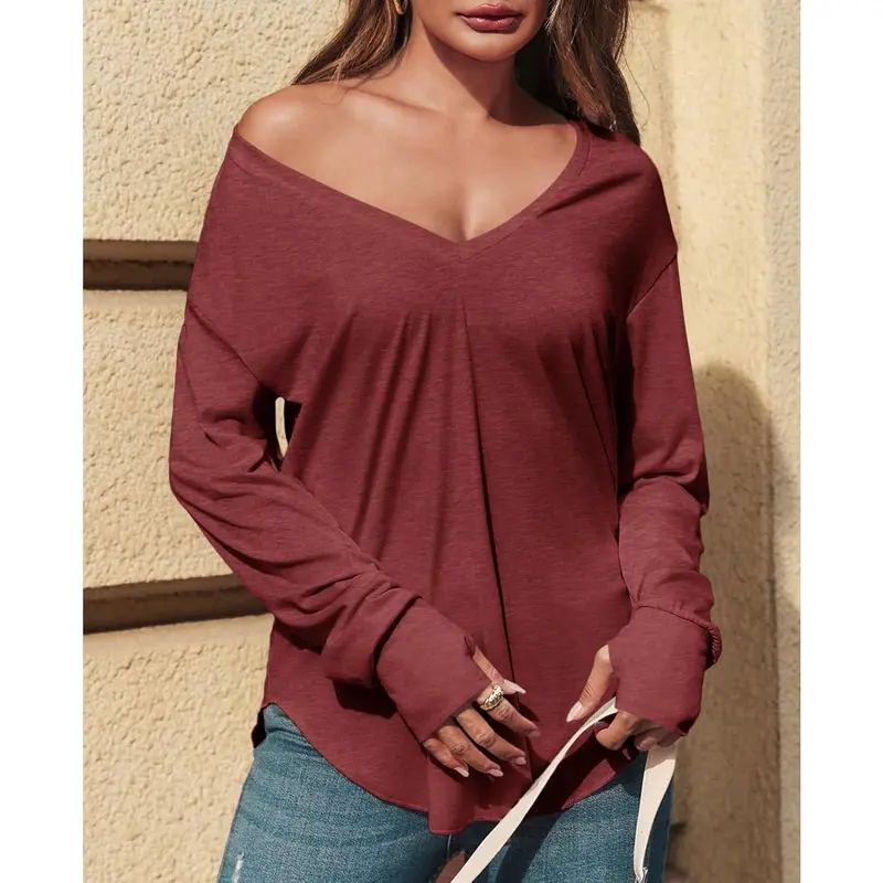 Women's deep V-neck long top