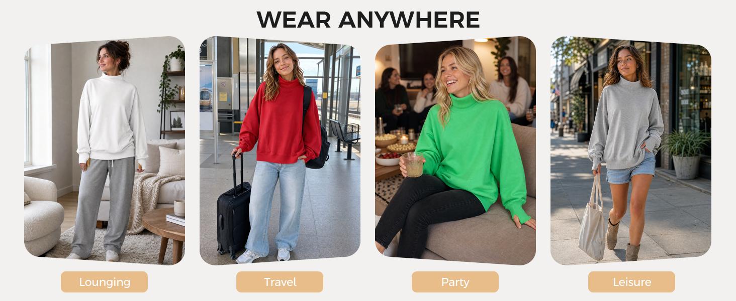 Fisoew Women's Oversized Mock Neck Sweatshirt Cozy Funne Neck Pullover with Thumbholes Casual Loungewear Top,back to school,back to school shopping Fisoew Women's Oversized Mock Neck Sweatshirt Cozy Funne Neck Pullover with Thumbholes Casual Loungewear Top,back to school,back to school shopping