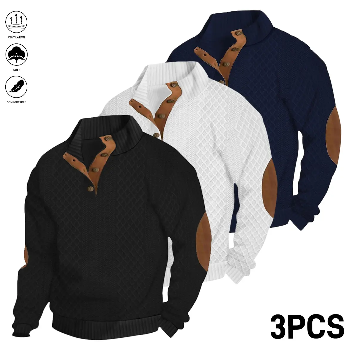 Men's Stand-Collar Button-Front Sweatshirt-Shirt
