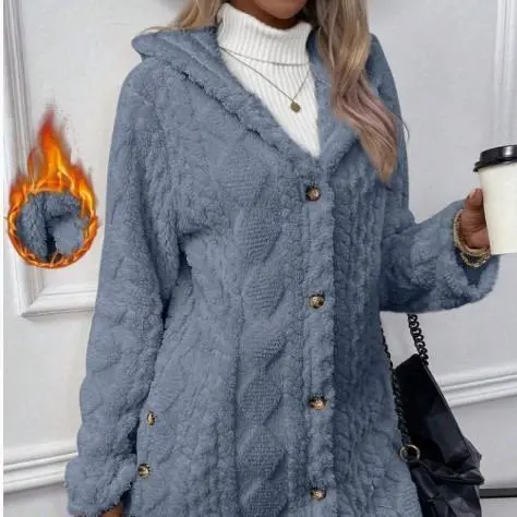 Women's Spring Fashion Jacquard Long-Sleeve Hooded Cardigan