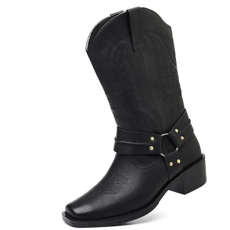 Men's Western Cowboy Boots – Embossed Shaft and Low-Heel Design