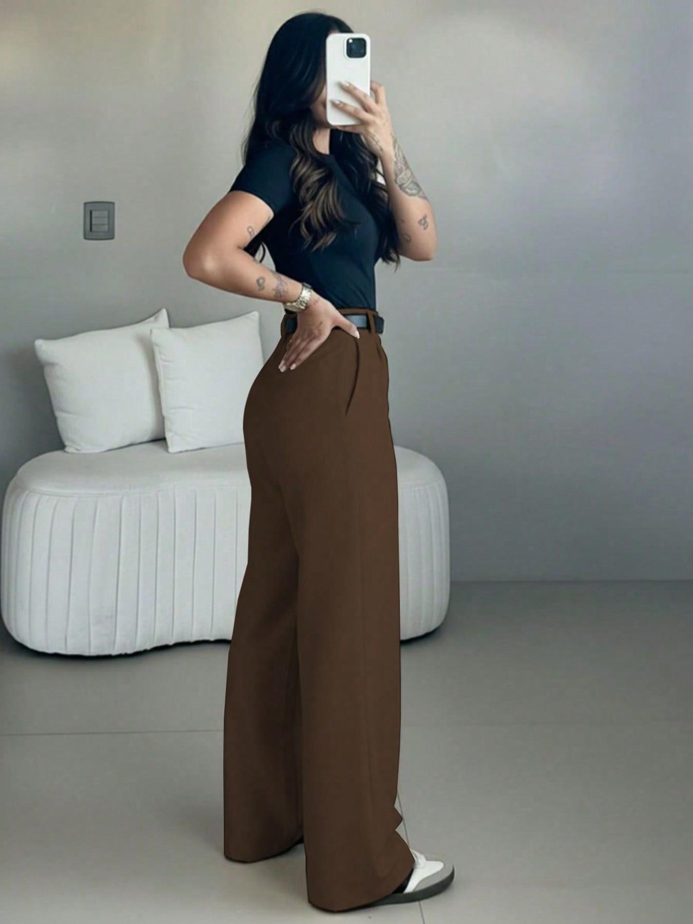 Women's High-Waisted Suit Pants, Loose Straight Leg, Flowy Drape Long Trousers, Versatile Daily Wear, Casual, Office Style, Slimming Effect, Fit