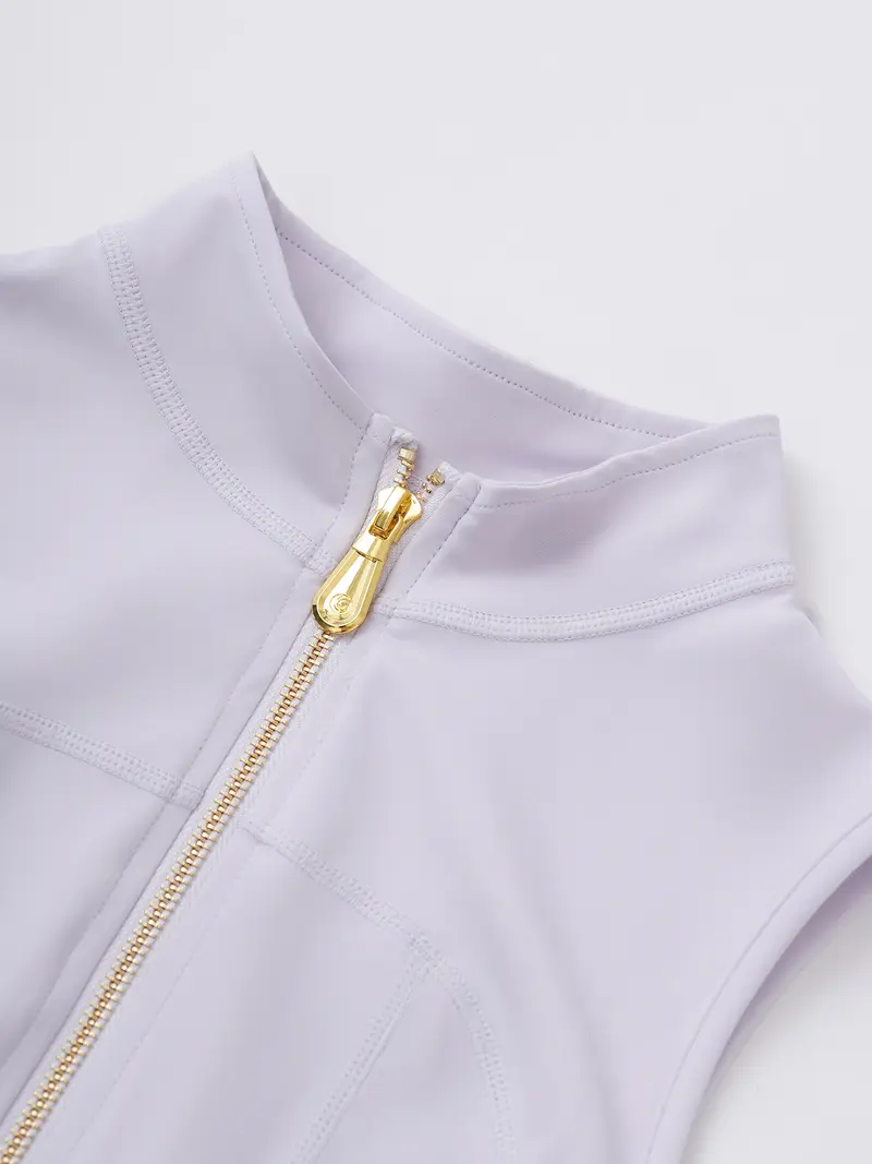 Women's Minimalist Gold-Zip Vest and Slim-Fit Knee-Length Shorts Two-Piece Set