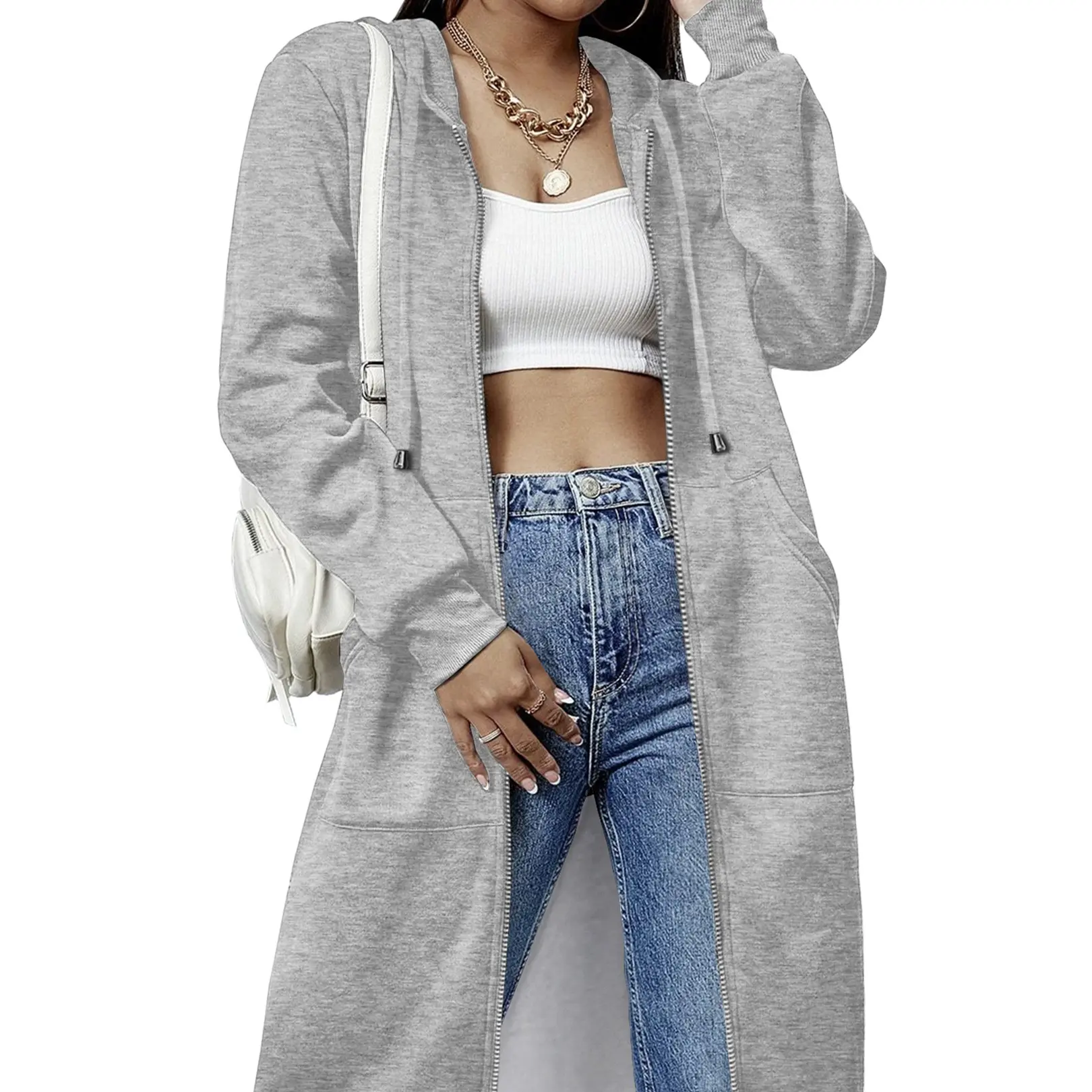 Women's Casual Long-Length Zip-Up Fleece Hoodie/Jacket