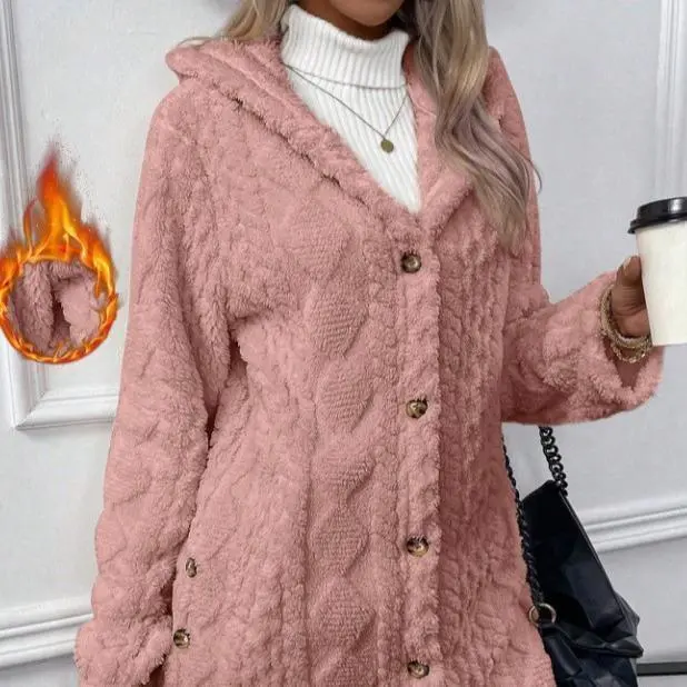 Women's Spring Fashion Jacquard Long-Sleeve Hooded Cardigan