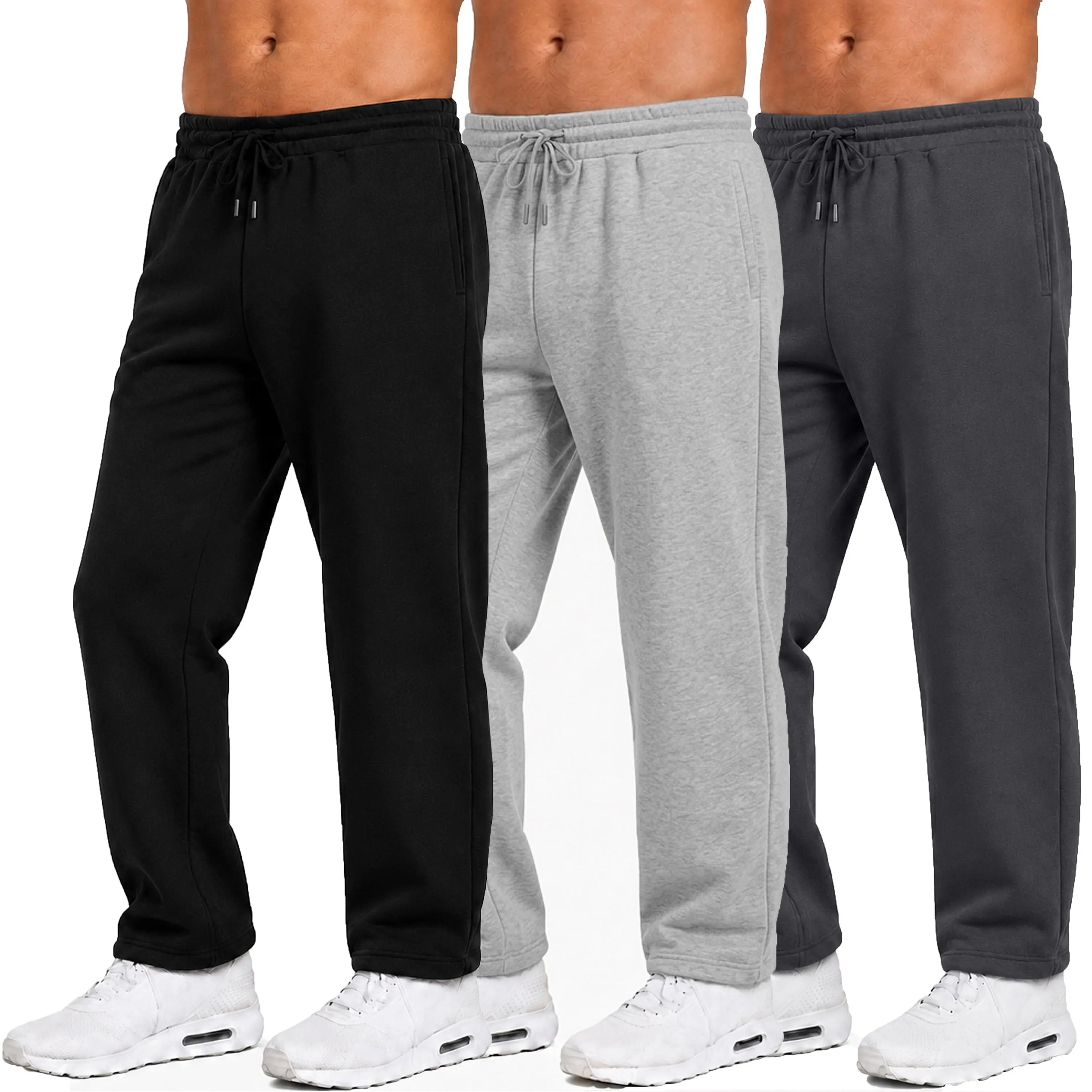 Men's Heavyweight Fleece Sweatpants Open Bottom Comfortable Fit