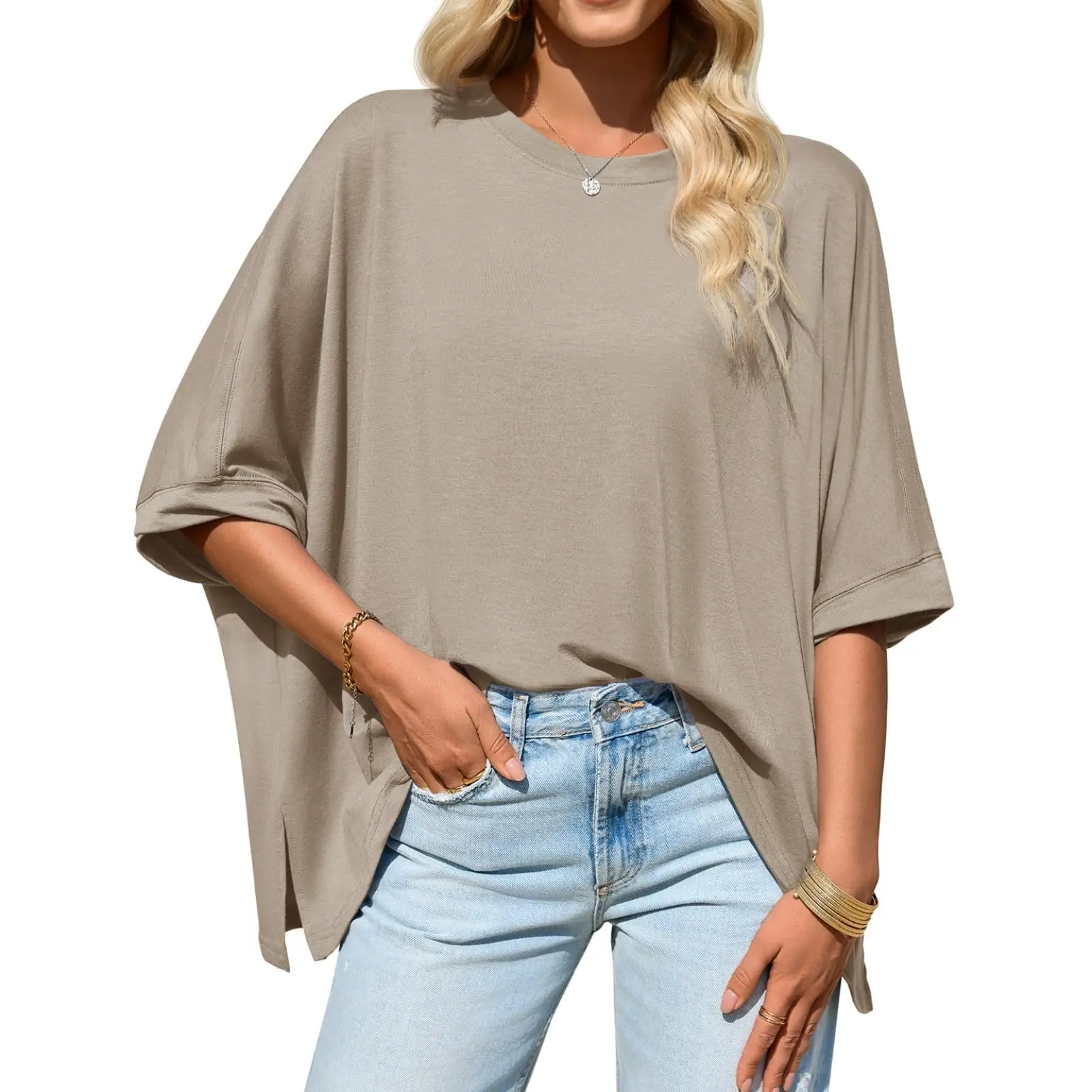 Women's Loose-Fit T-Shirt with Batwing Sleeves