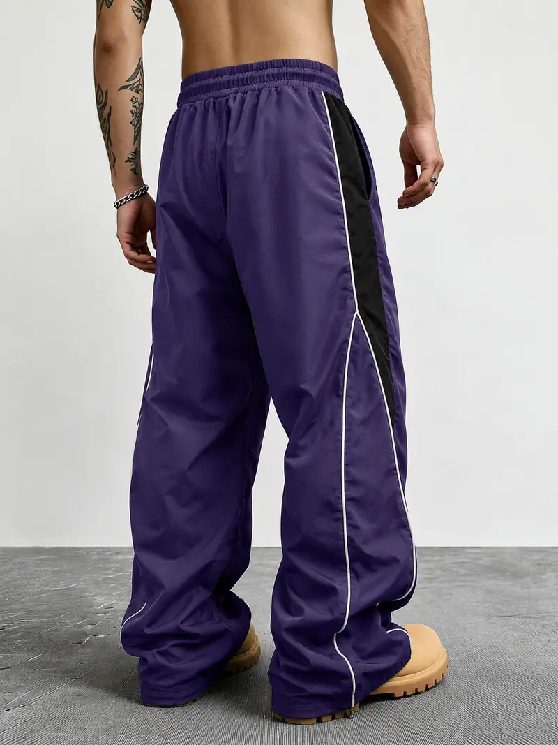 Men's Wide-Leg Casual Pants with Contrast Reflective Strips