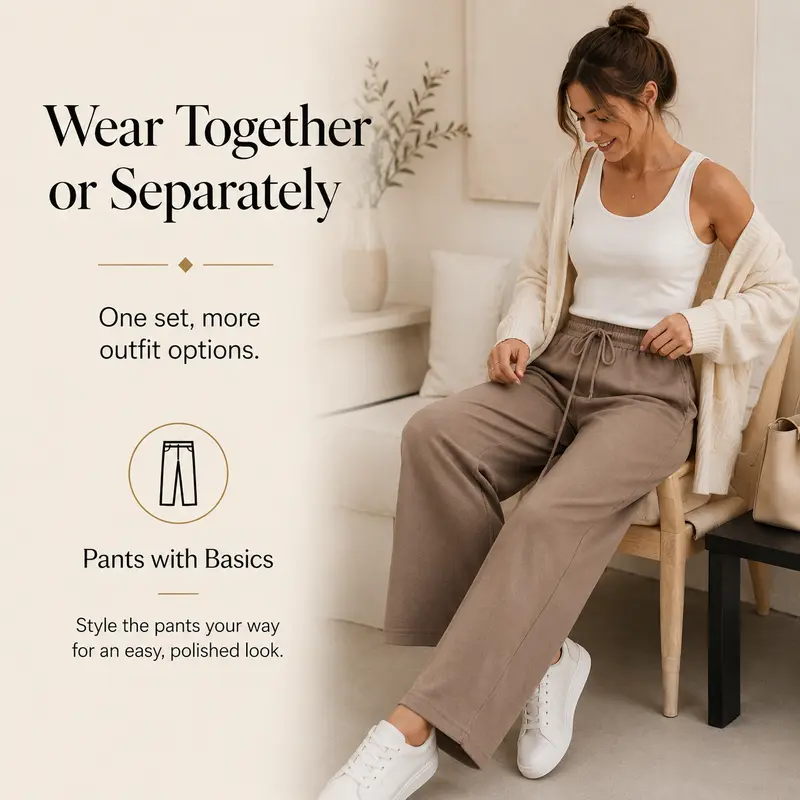 Women's Casual Two-Piece Set (V-Neck Top + Wide-Leg Pants)
