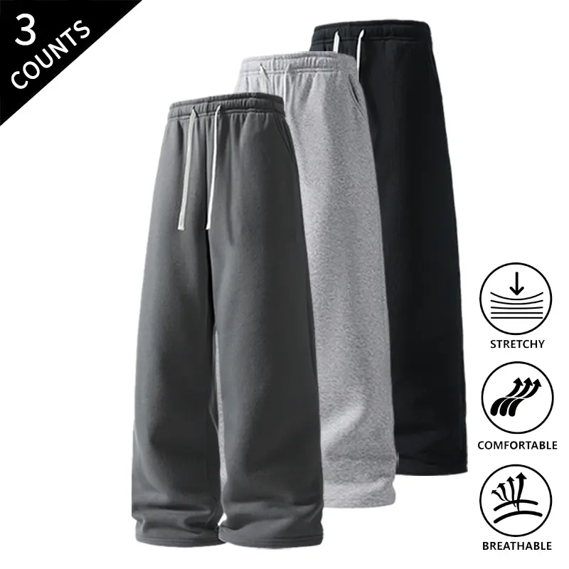 Men’s Comfortable Straight-Leg Loungewear Pants 3-Pack