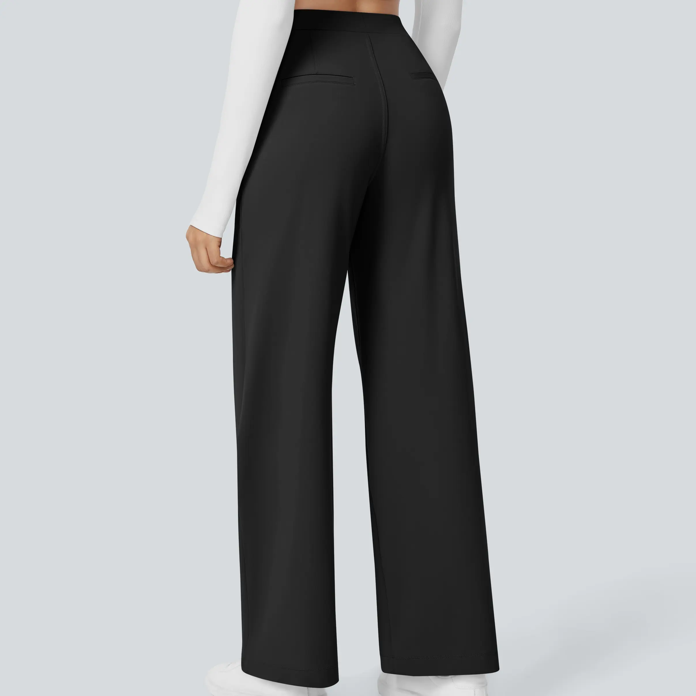 High-waisted straight-leg work trousers with pockets