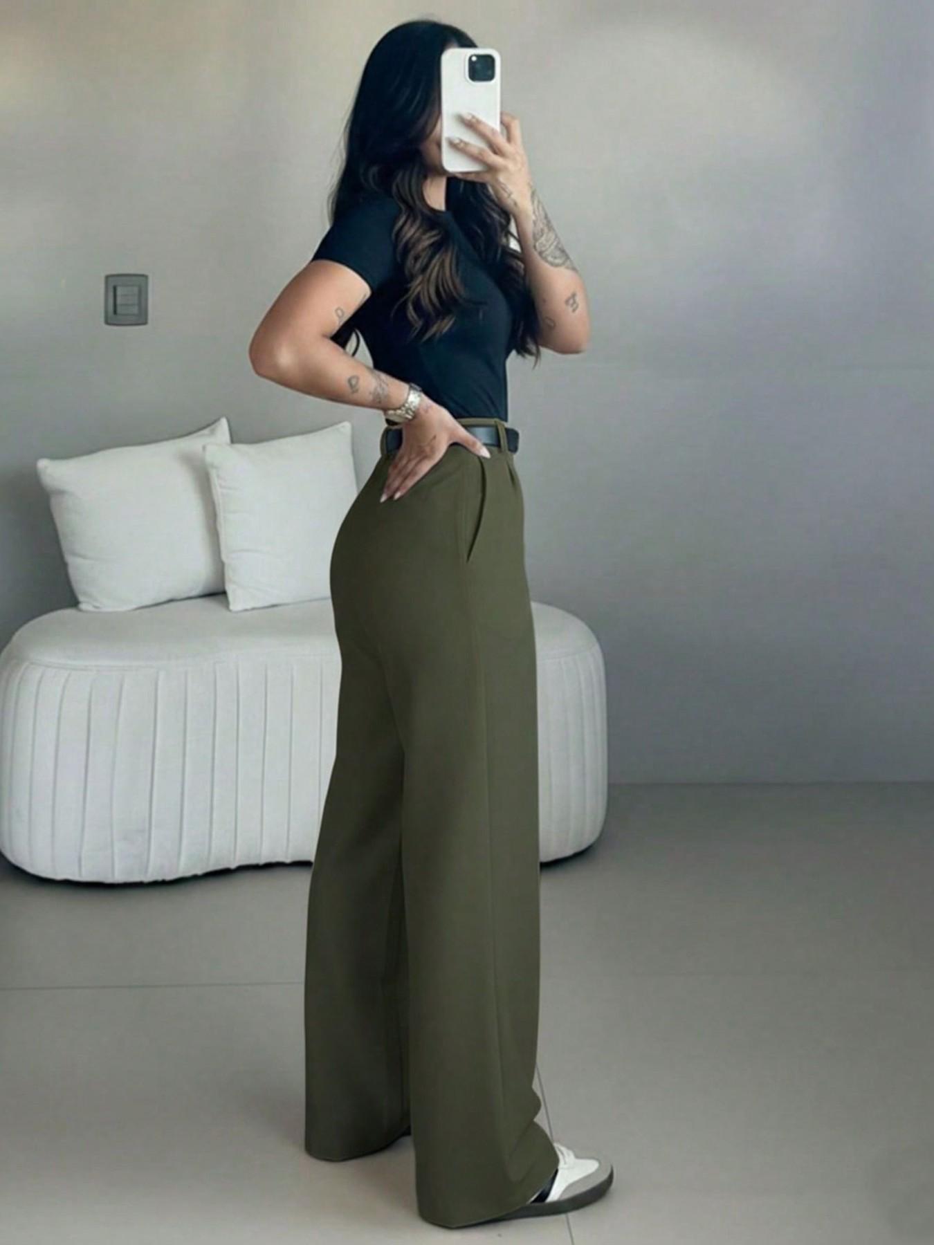 Women's High-Waisted Suit Pants, Loose Straight Leg, Flowy Drape Long Trousers, Versatile Daily Wear, Casual, Office Style, Slimming Effect, Fit