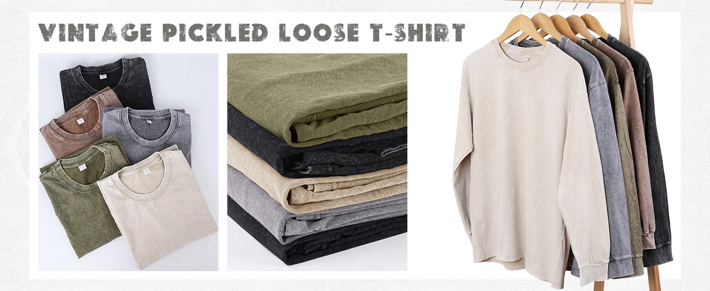 Arssm 3-Pack Unisex Long Sleeve T-Shirt &ndash; Vintage Acid Wash Baggy Cotton Tee for Streetwear, Casual Outfits & Layering