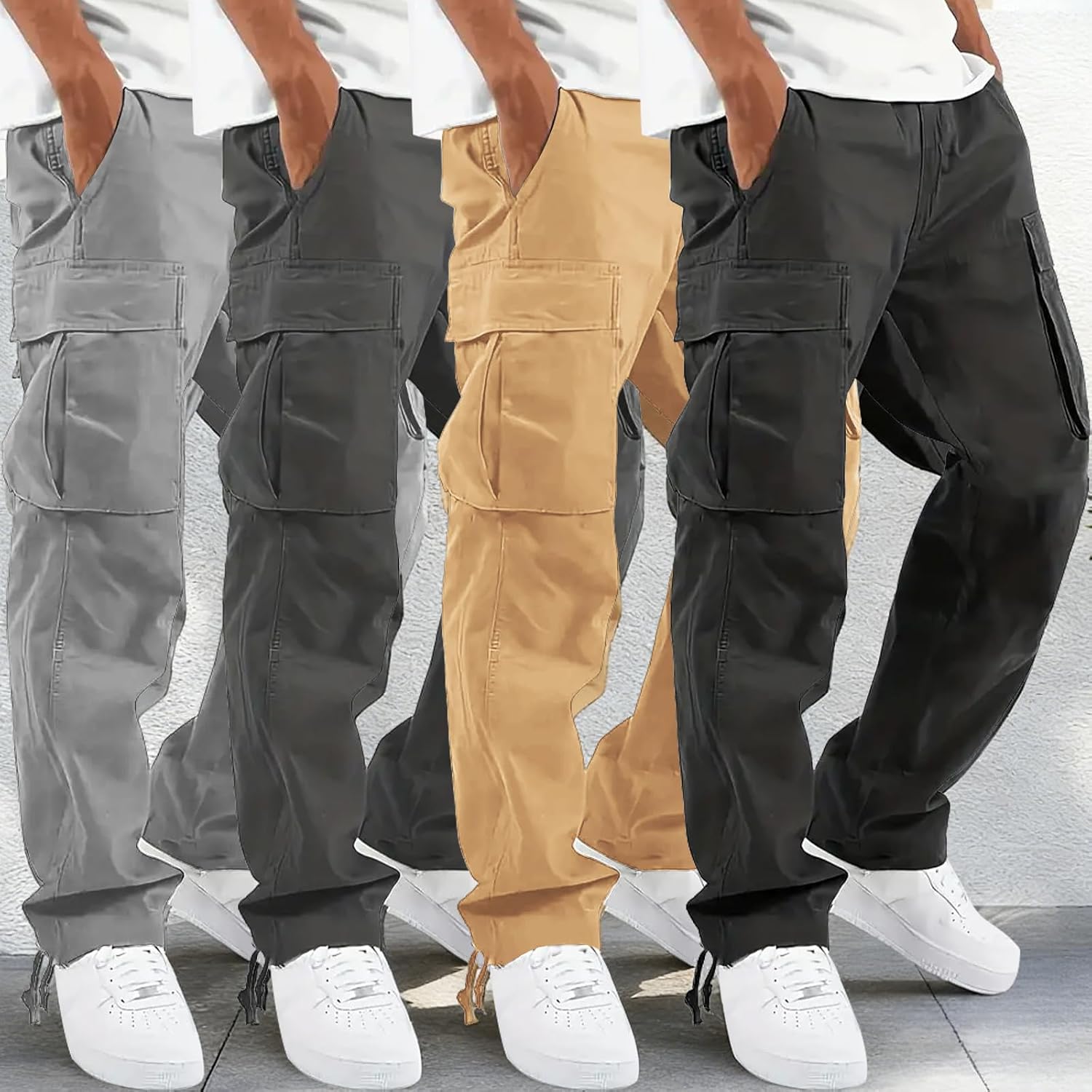 4 Pack Cargo Pants for Men Casual Hiking Joggers Lightweight Workout Outdoor Trousers Sweatpants with Pockets 2026