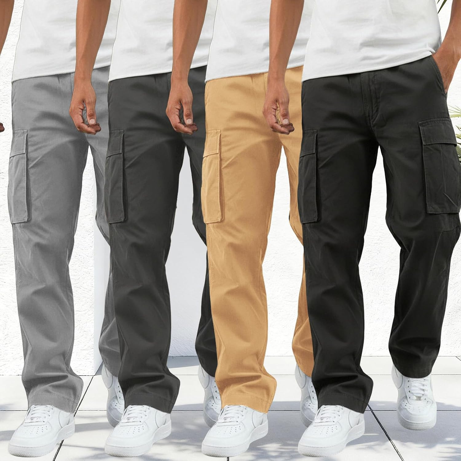 4 Pack Cargo Pants for Men Casual Hiking Joggers Lightweight Workout Outdoor Trousers Sweatpants with Pockets 2026