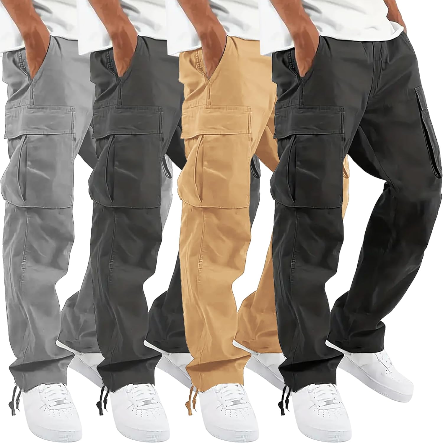 4 Pack Cargo Pants for Men Casual Hiking Joggers Lightweight Workout Outdoor Trousers Sweatpants with Pockets 2026