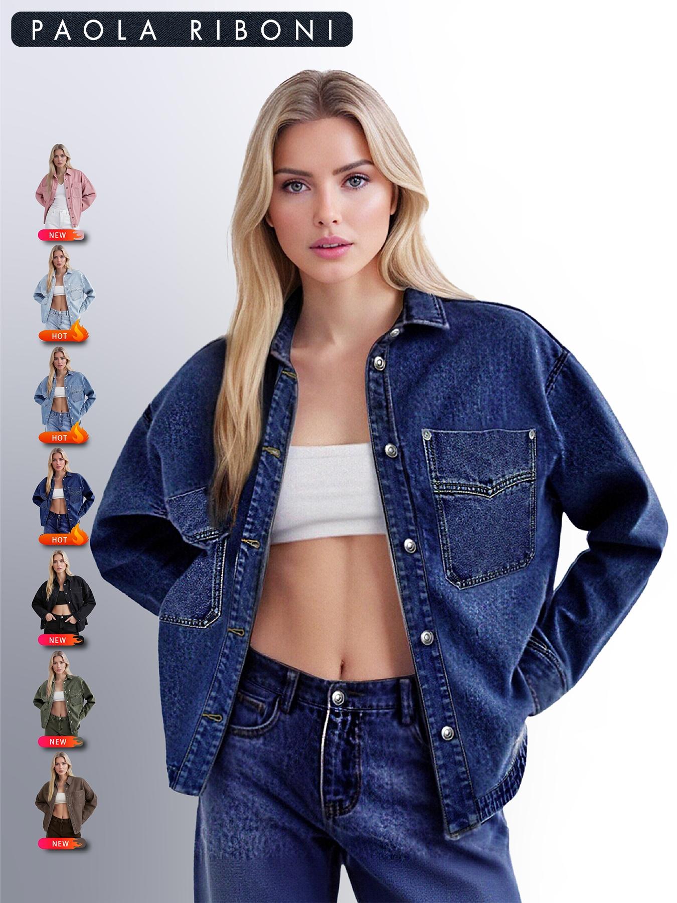 Long Sleeve Denim Jacket for Women,Drop Shoulder Curved Hem Denim, Classic Button Down Denim Jacket with Chest Pockets, Fashion Women's Clothing for Daily Wear, Vintage Western Trucker Jacket, Outerwear Long Sleeve Denim Jacket for Women,Drop Shoulder Curved Hem Denim, Classic Button Down Denim Jacket with Chest Pockets, Fashion Women's Clothing for Daily Wear, Vintage Western Trucker Jacket, Outerwear