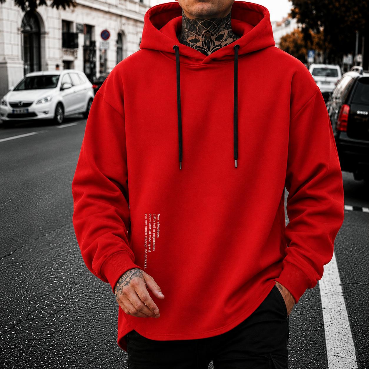 Men&rsquo;s casual minimalist hooded knit sweatshirt with letter print design; comfortable, skin-friendly fabric that is breathable&mdash;suitable for outdoor leisure, home life, daily commuting, and trendy everyday outfits.