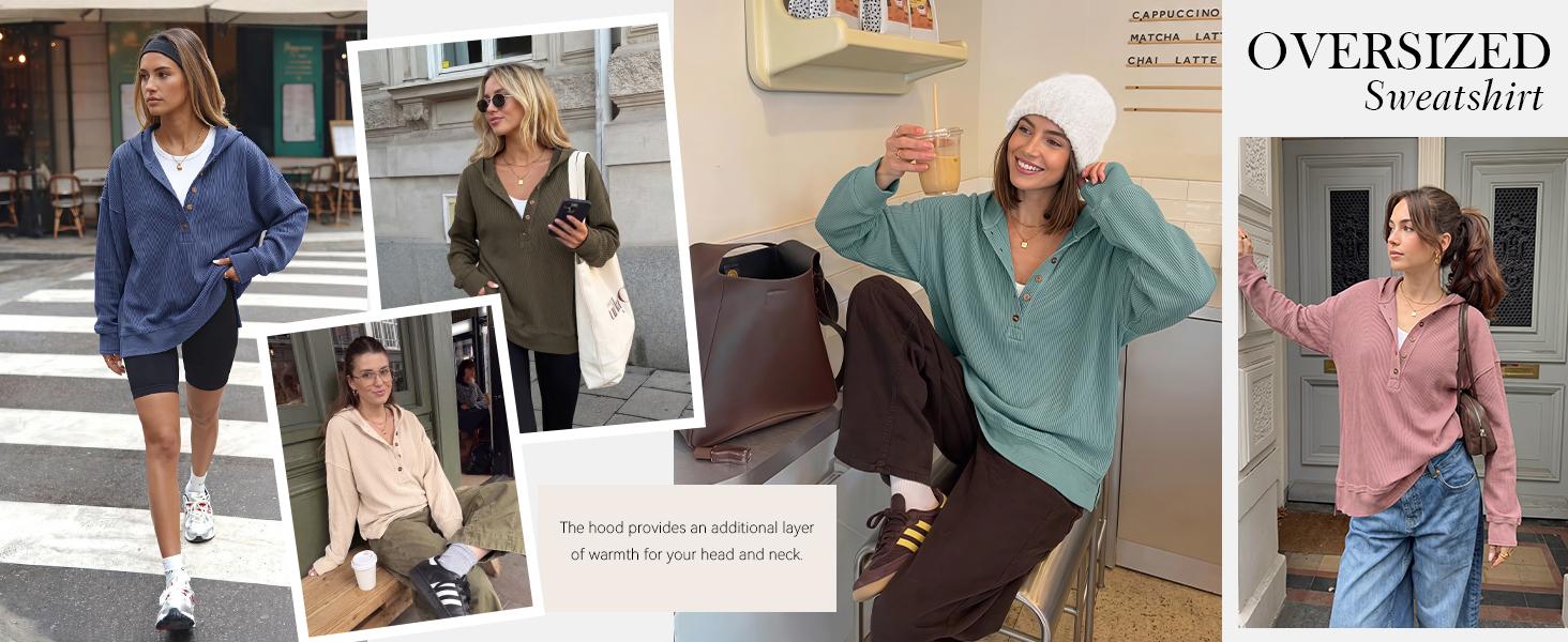 PRETTYGARDEN Womens Fashion Long Sleeve Hoodie Oversized Button Up V Neck Sweatshirt Side Slit Casual Pullover Tops for Fall Cozy Goals PRETTYGARDEN Womens Fashion Long Sleeve Hoodie Oversized Button Up V Neck Sweatshirt Side Slit Casual Pullover Tops for Fall Cozy Goals