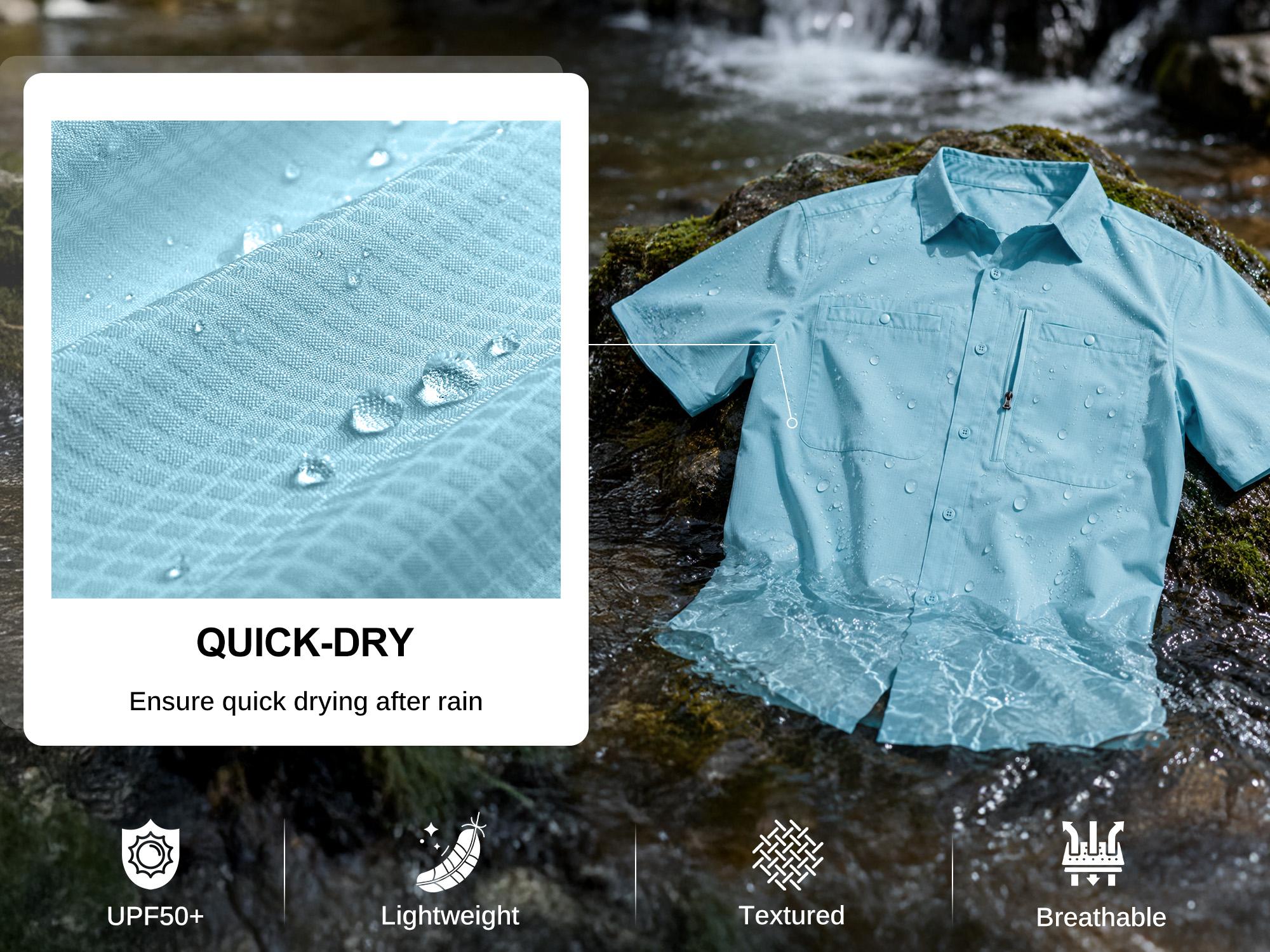 G Gradual Men's Casual Outdoor Button-Down Fishing Top - UPF 50+ Lightweight Cool Short-Sleeve, Zipper Pockets, Machine Wash for Hiking/Light Outdoor Sports