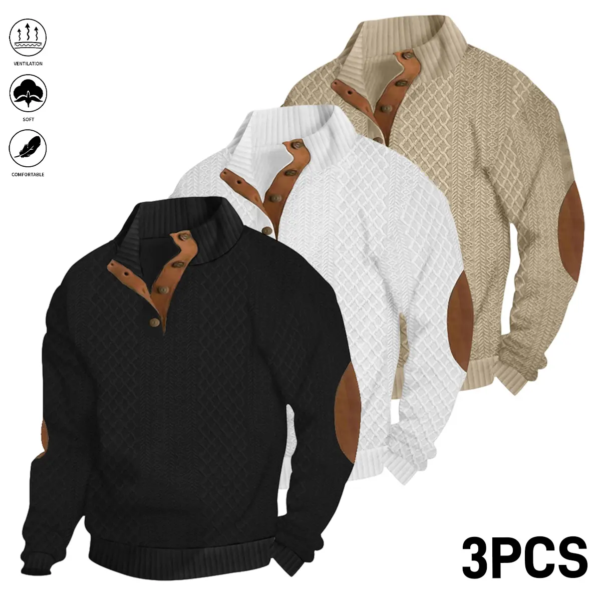 Men's Stand-Collar Button-Front Sweatshirt-Shirt